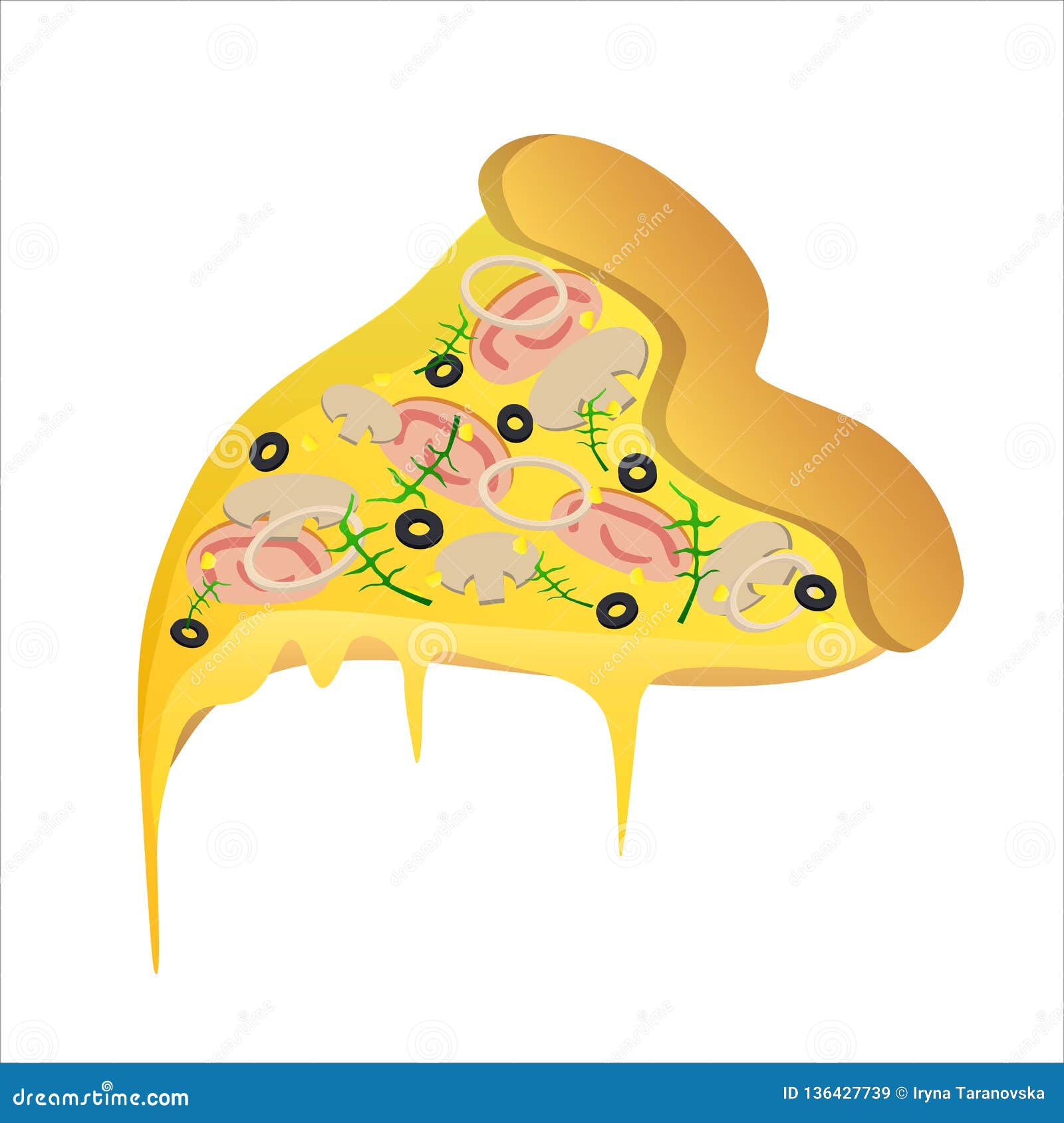 Piece of Vegetarian Pizza with Ham and Cheese Stock Illustration