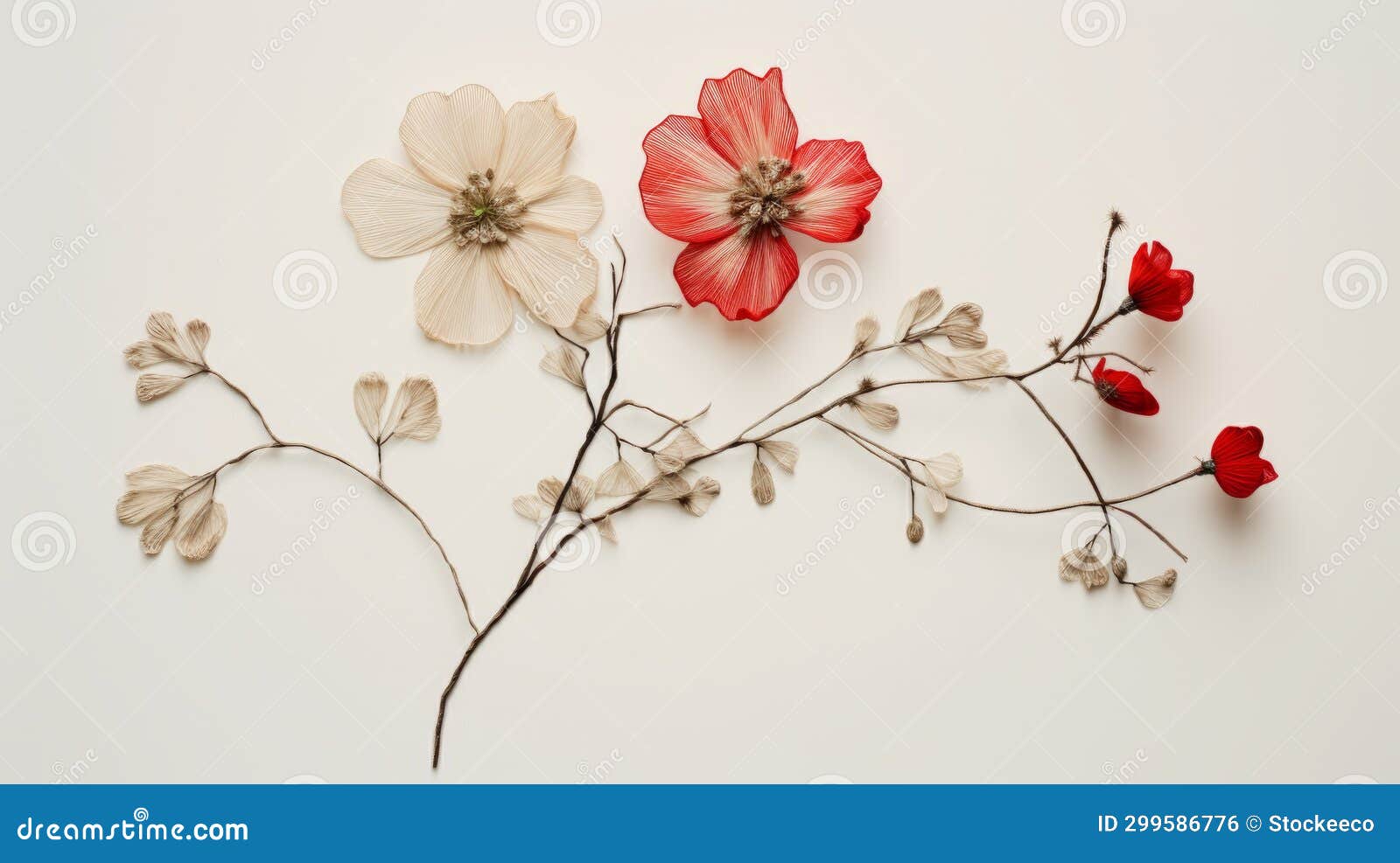 delicate floral studies: red and white flowers in found object installations