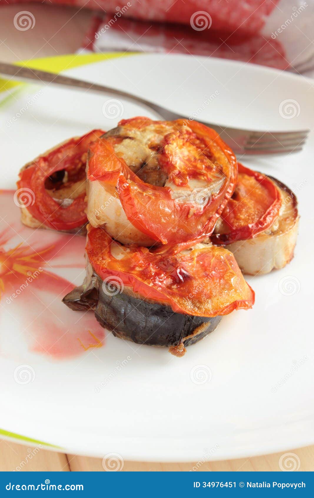 Pieces of Baked Mackerel with Tomatoes Stock Image Image of