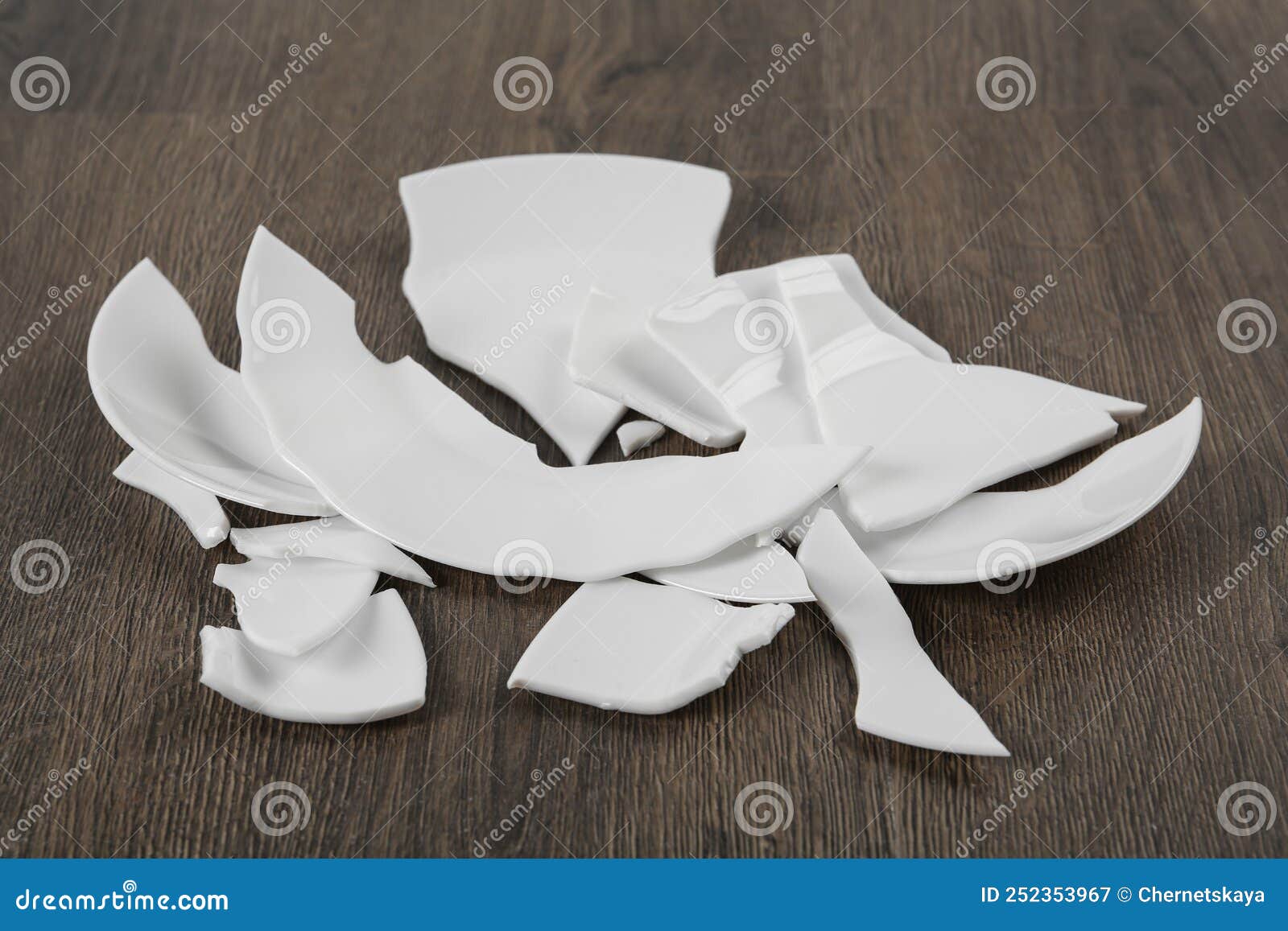 Pieces of Broken Ceramic Plate on Wooden Floor Stock Image Image of