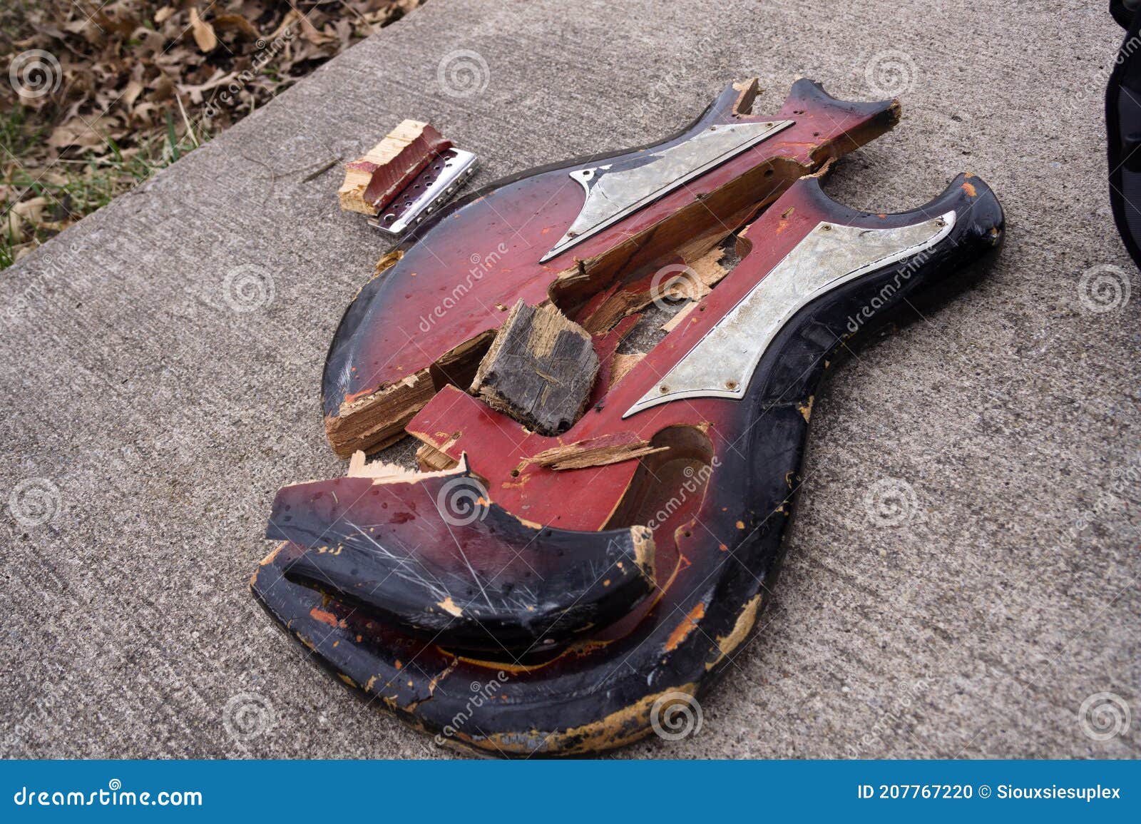 Red Broken Guitar on Concrete Stock Photo Image of accounstic, music
