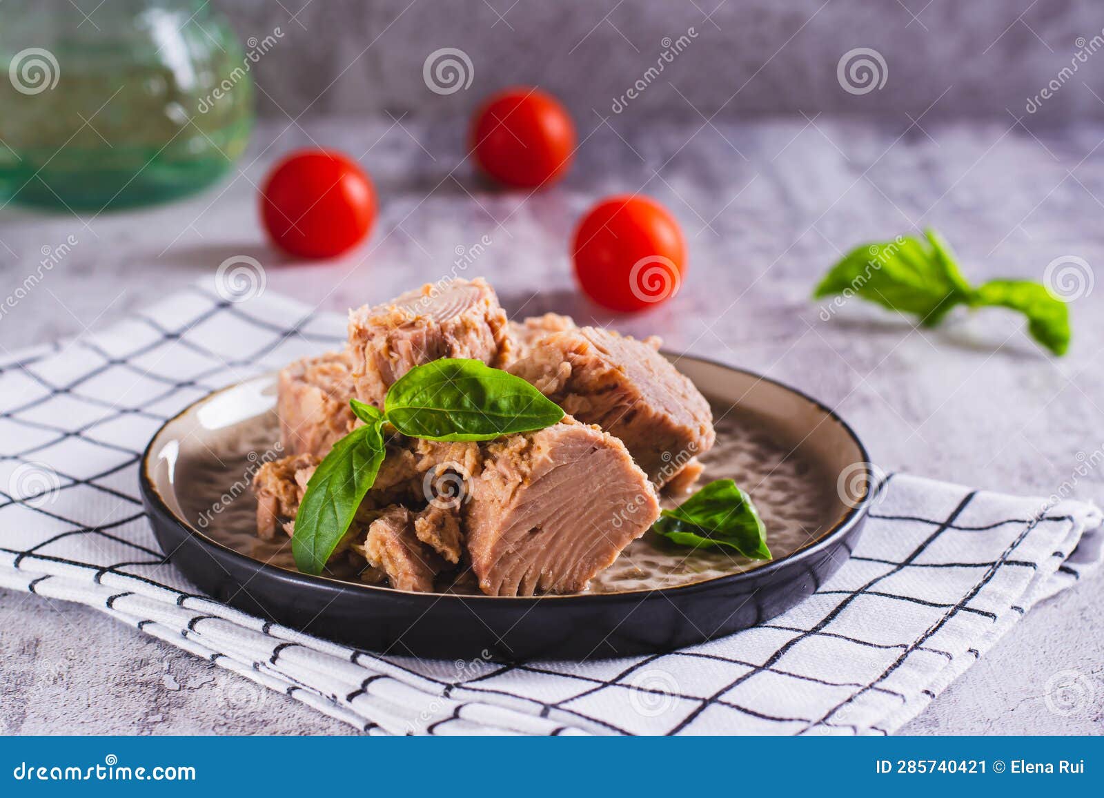 Pieces of Canned Tuna and Basil Leaves on a Plate Stock Image Image of healthy, fillet 285740421