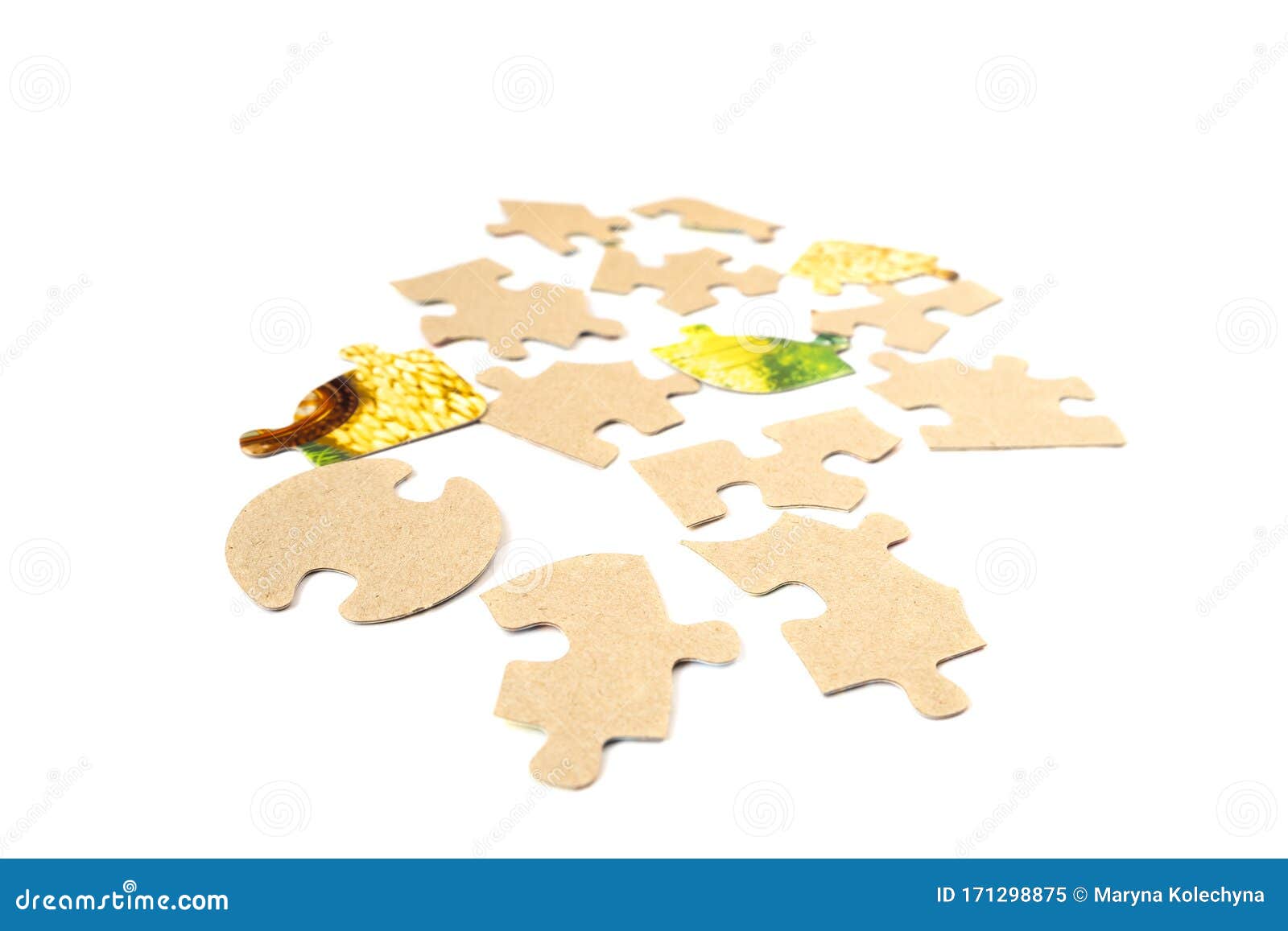 Pieces of Cardboard Puzzles Isolated on White Background Stock