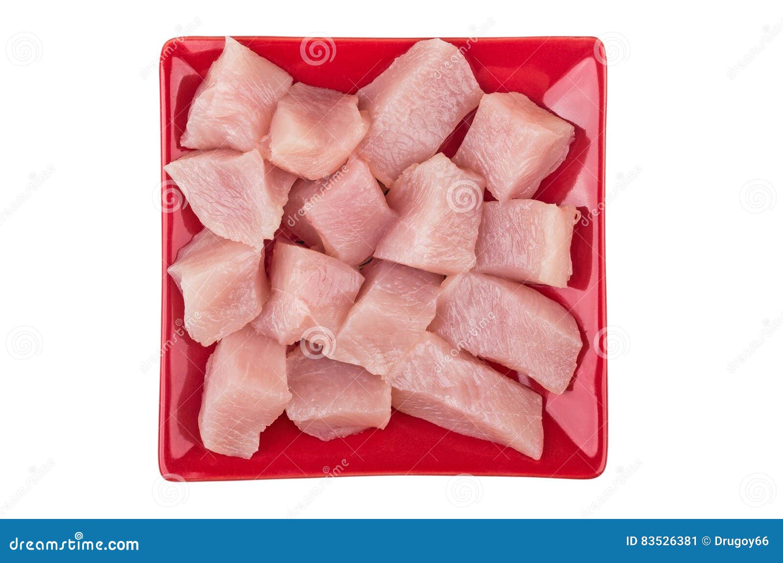 Pieces of Chicken Meat in Red Square Plate on White Stock Image Image