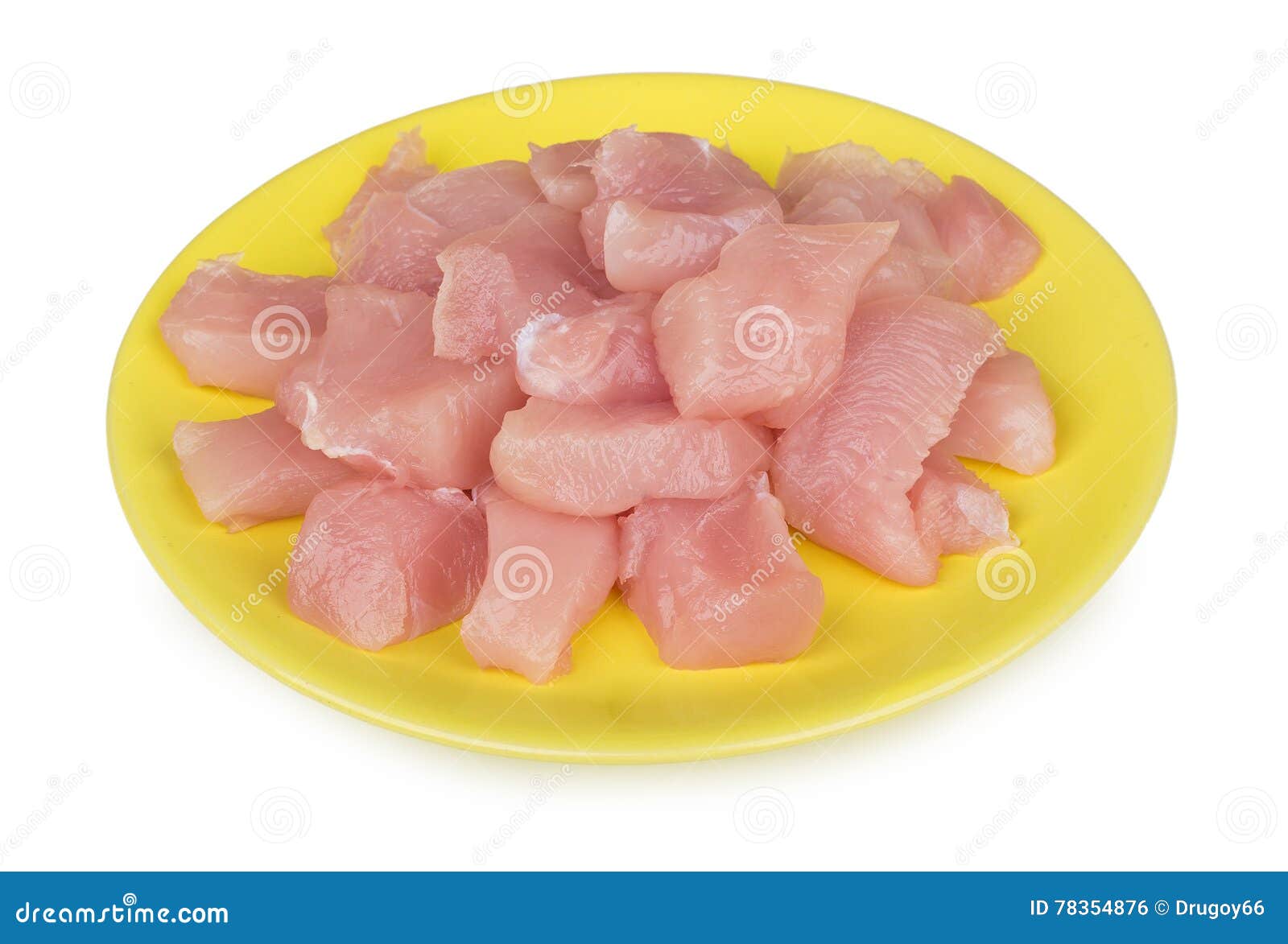Pieces of Chicken Meat in Yellow Plate on White Stock Photo Image of heap, isolated 78354876