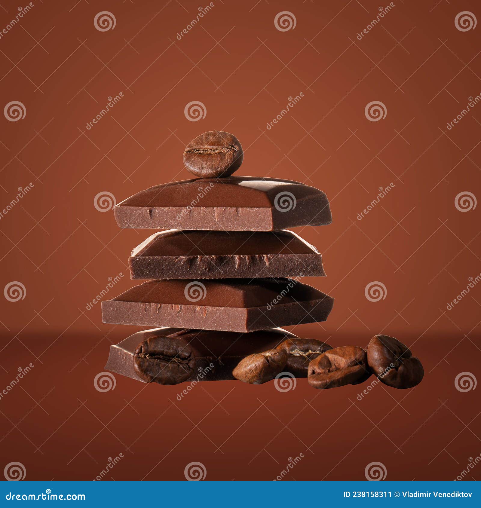 Pieces of Chocolate with Coffee Beans Stock Image Image of