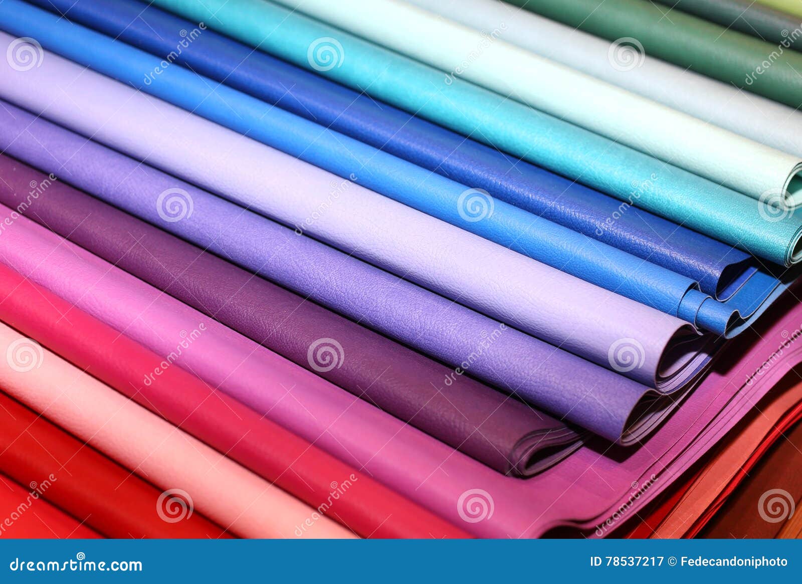 Pieces of Colored Leather for Sale in the Wholesale of a Textile Stock Image Image of
