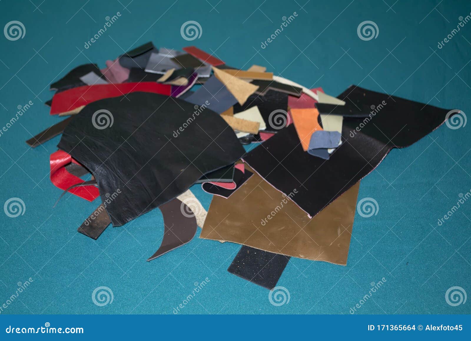 the pieces of the colored leathers