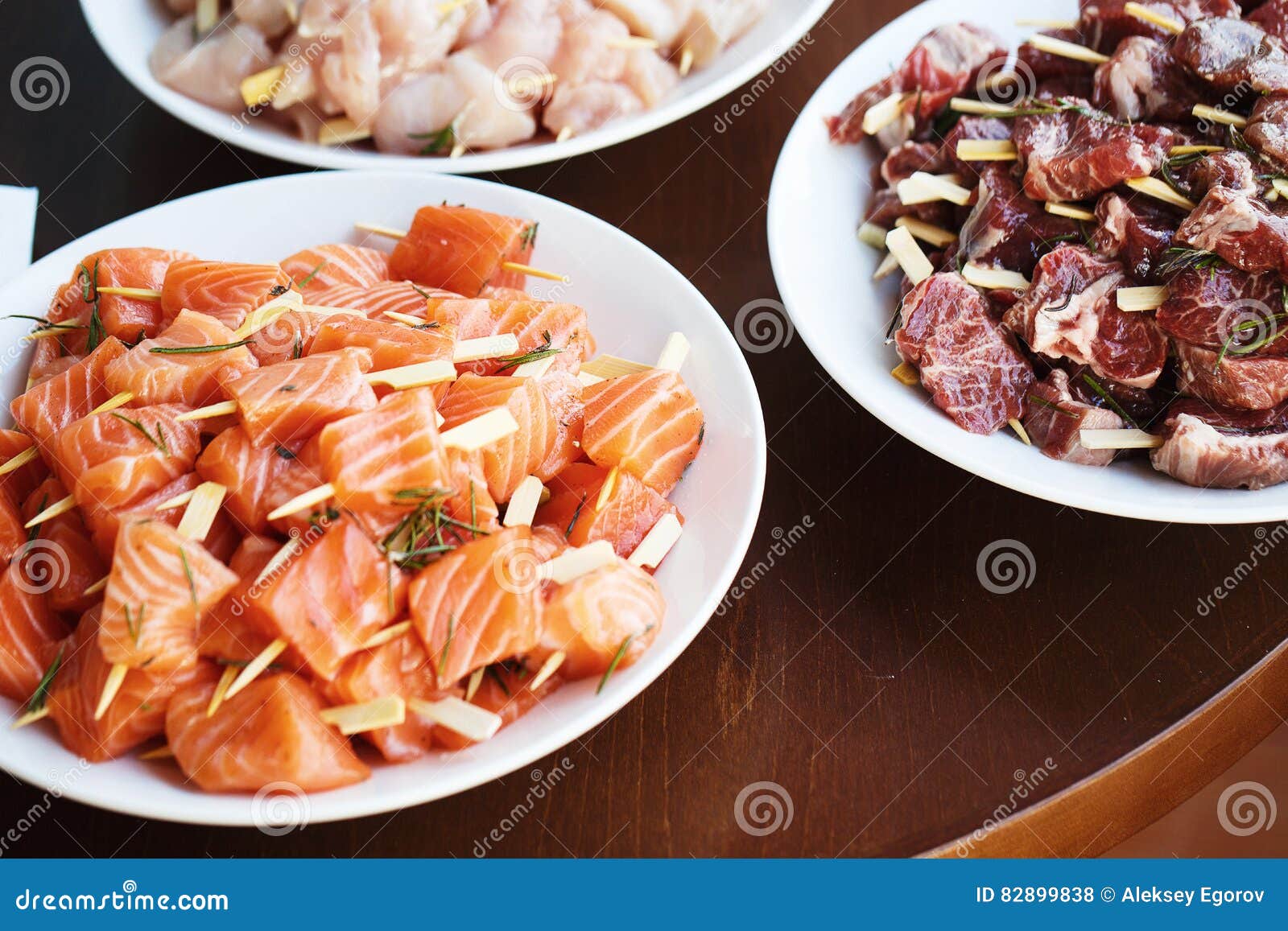 Pieces of Fresh Fish and Meat Stock Photo Image of gourmet, portion