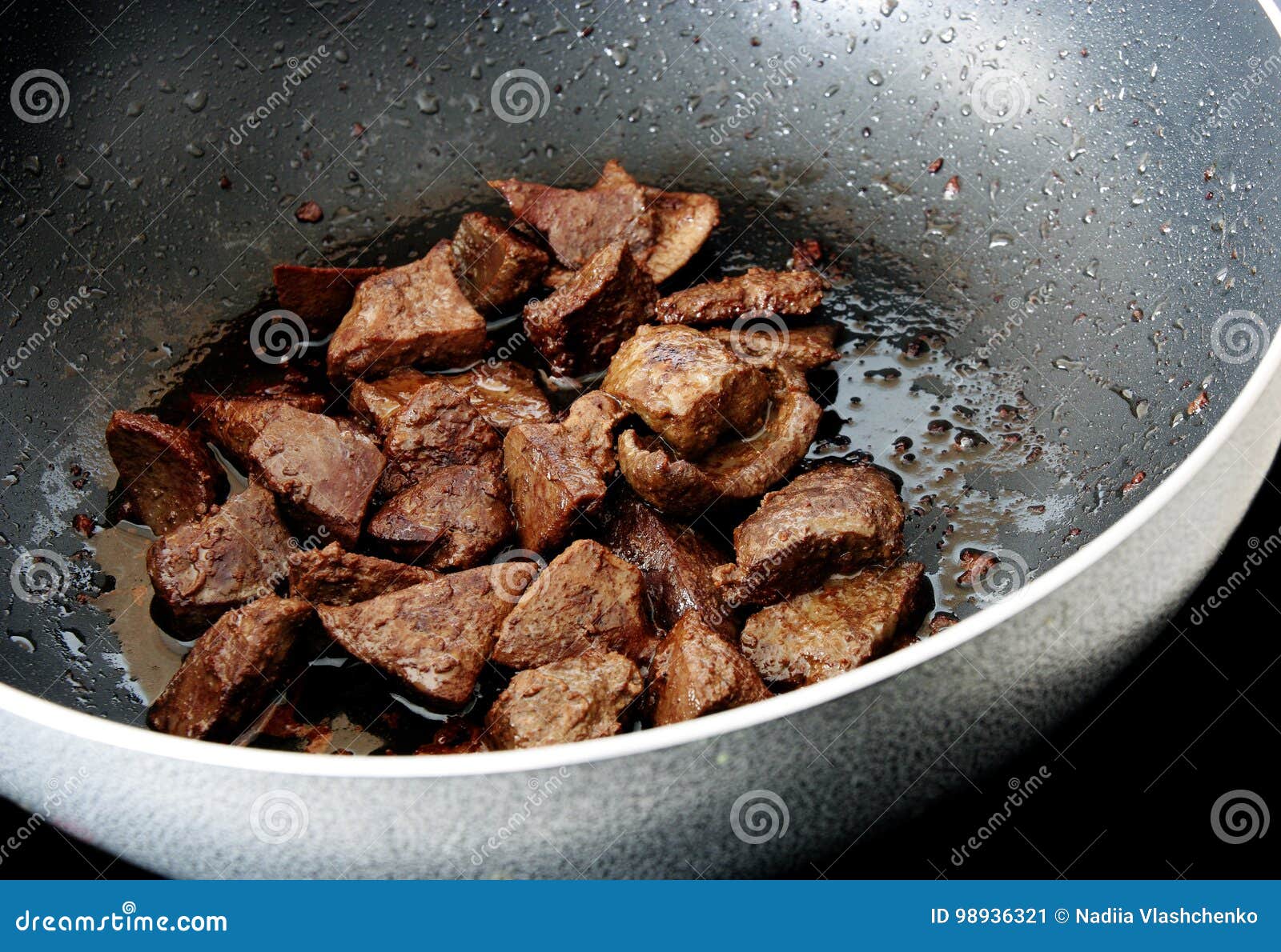 Pieces of Liver in Frying Pan Stock Image Image of blood, liver 98936321