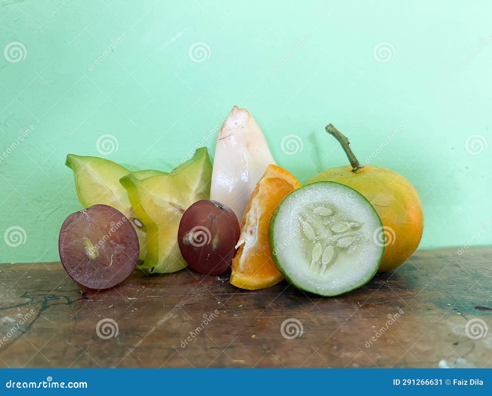 Pieces of Fruit. Various Pieces of Star Fruit, Grapes, Oranges ...