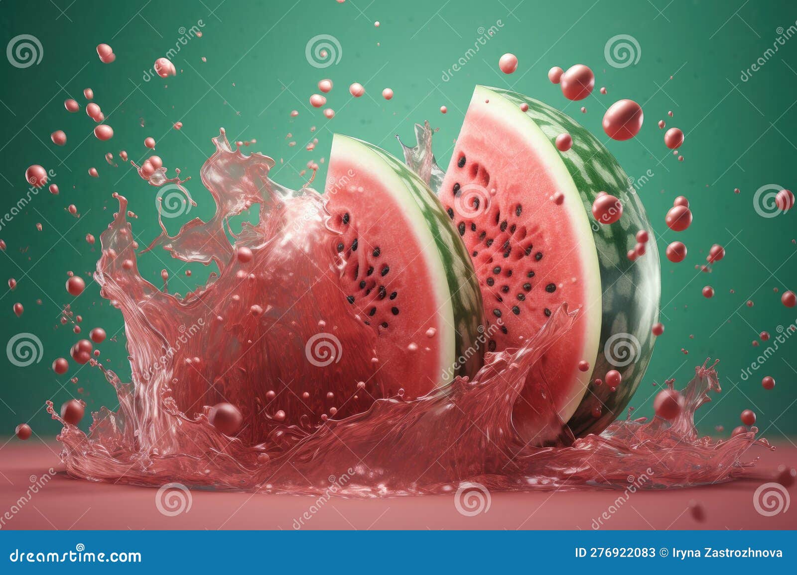 Pieces of Juicy Watermelon with Splashes of Juice. Generative AI Stock