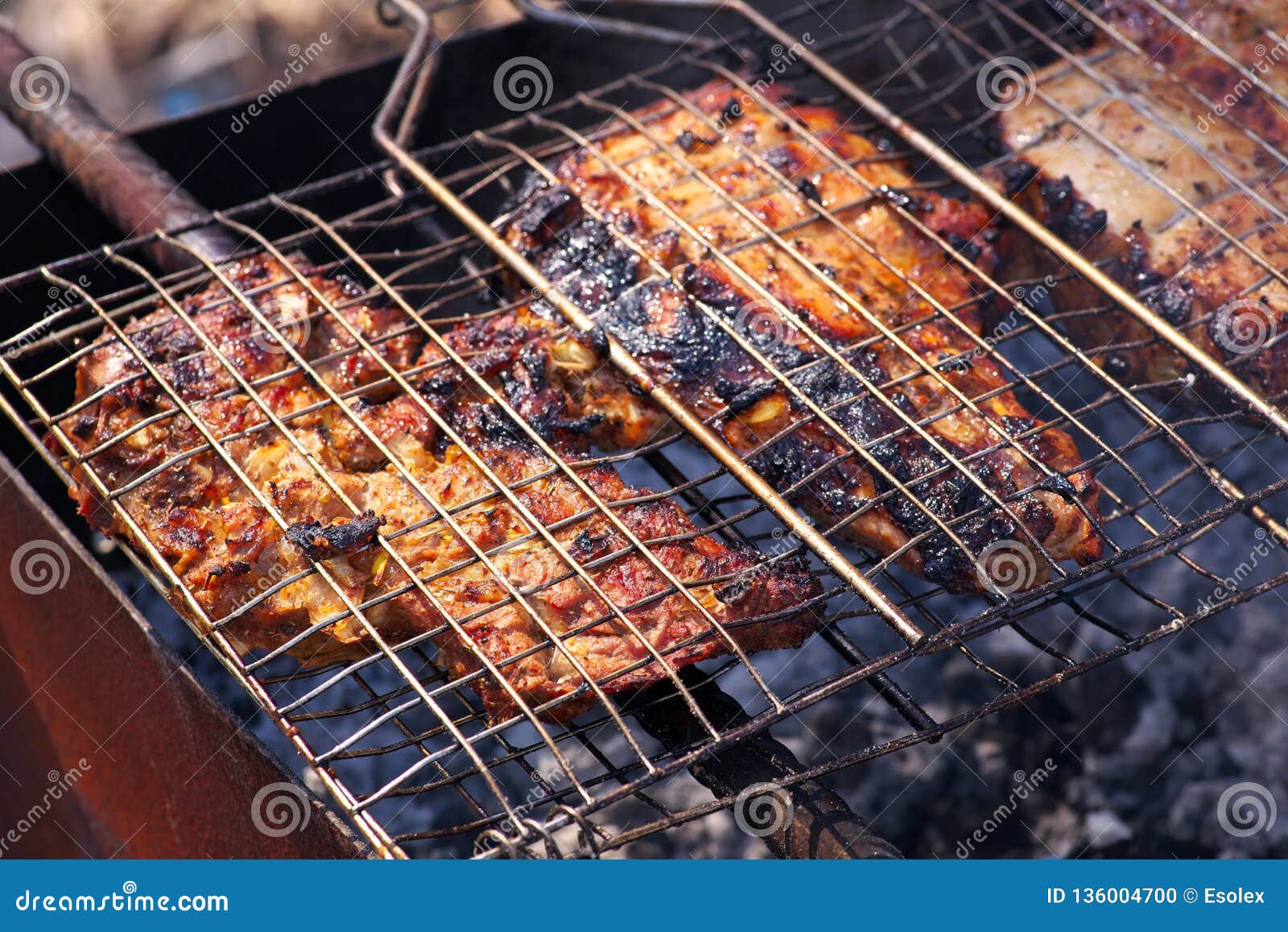 Pieces of Pork Meat on the Grill Stock Photo Image of cooking