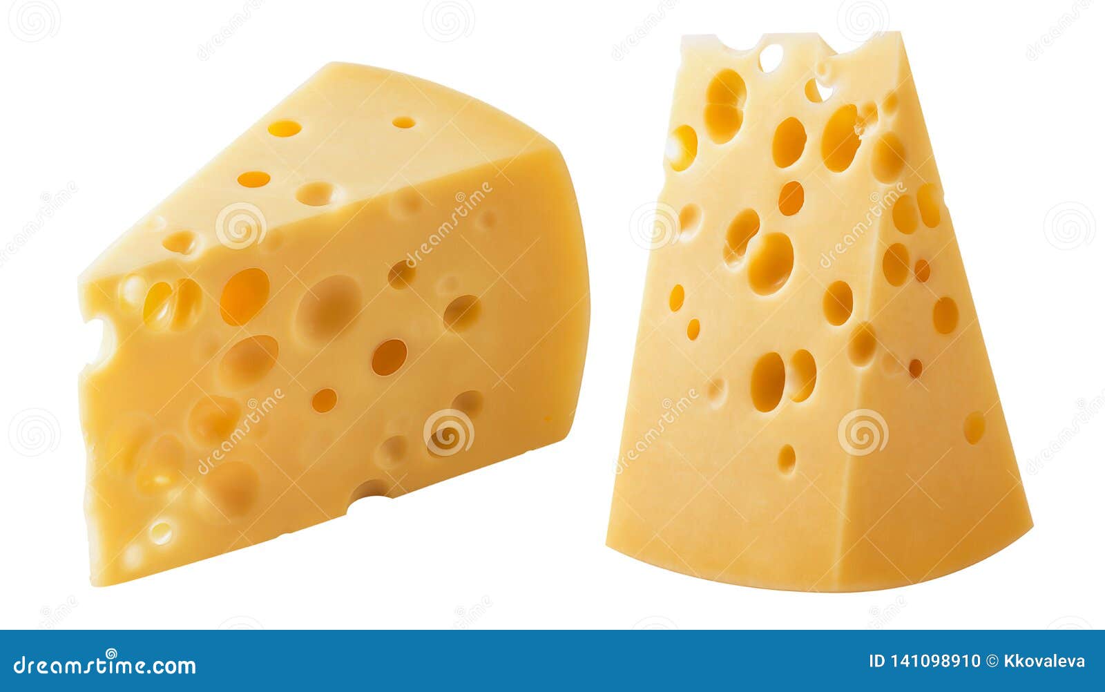 Pieces of Swiss Cheese Isolated on White Background Stock Photo Image
