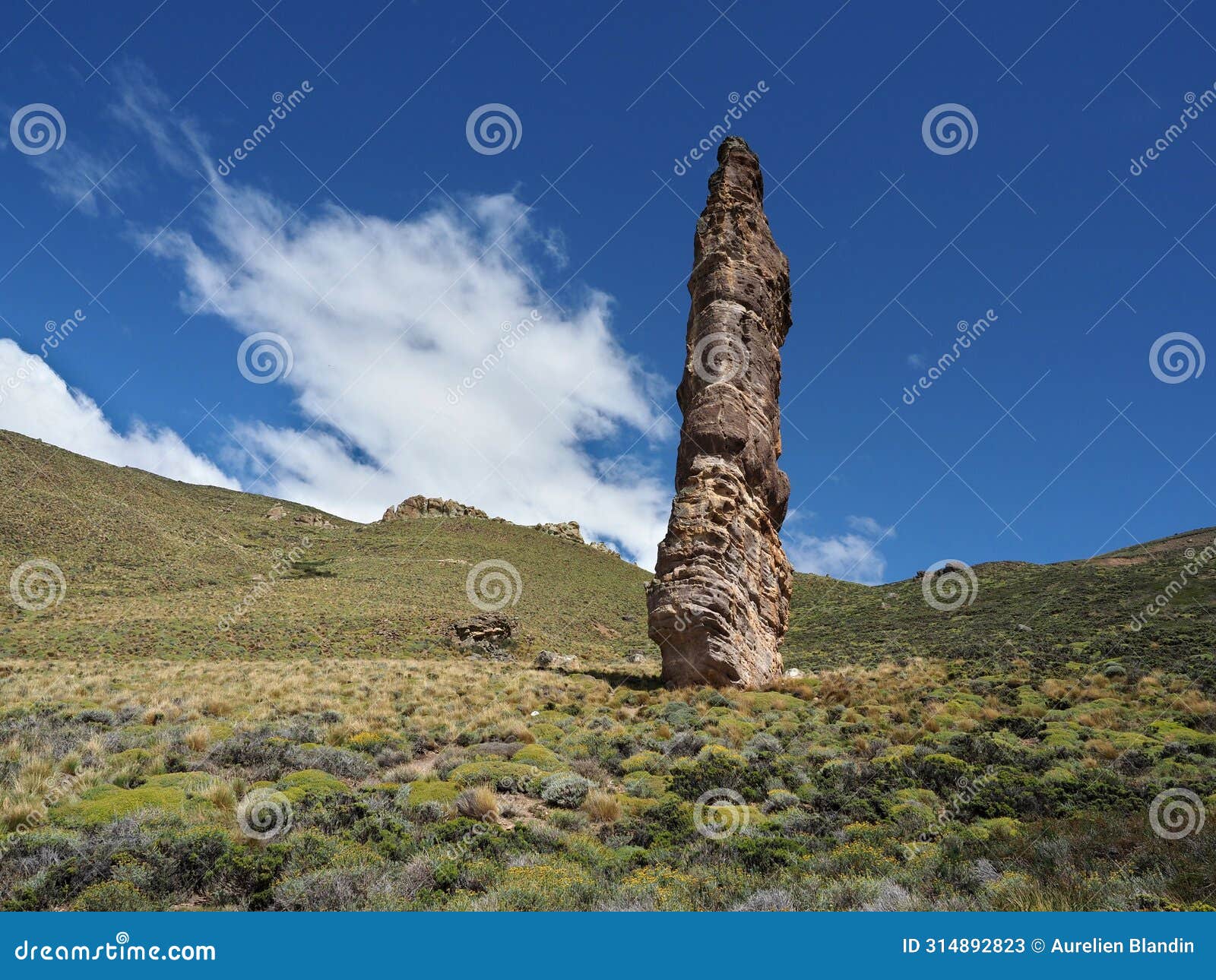 piedra clavada or nailed stone. a strange rock formation in patagonia, southern chile.