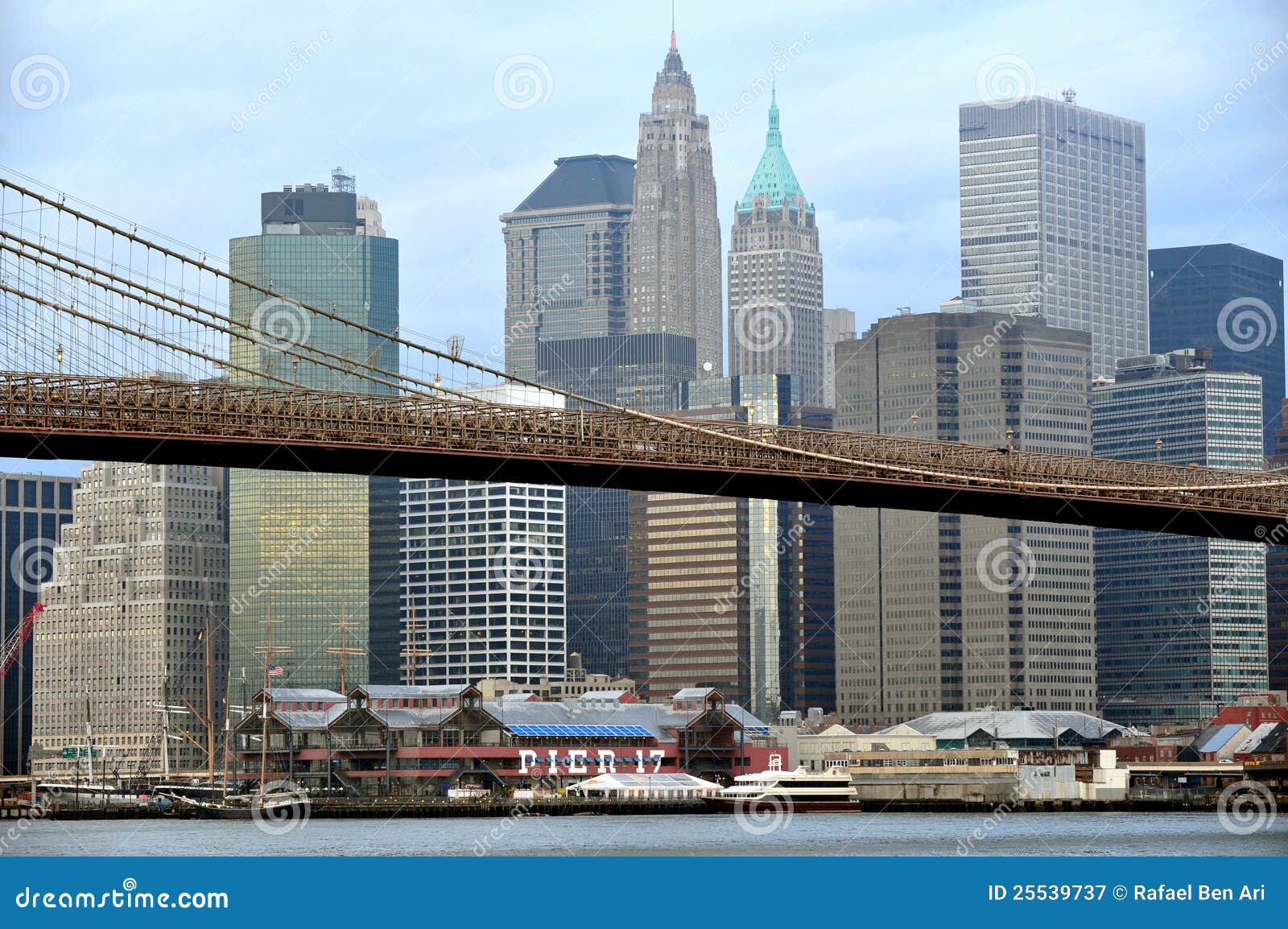 Pier 17 in Lower Manhattan and Brooklyn Bridge Editorial Photography