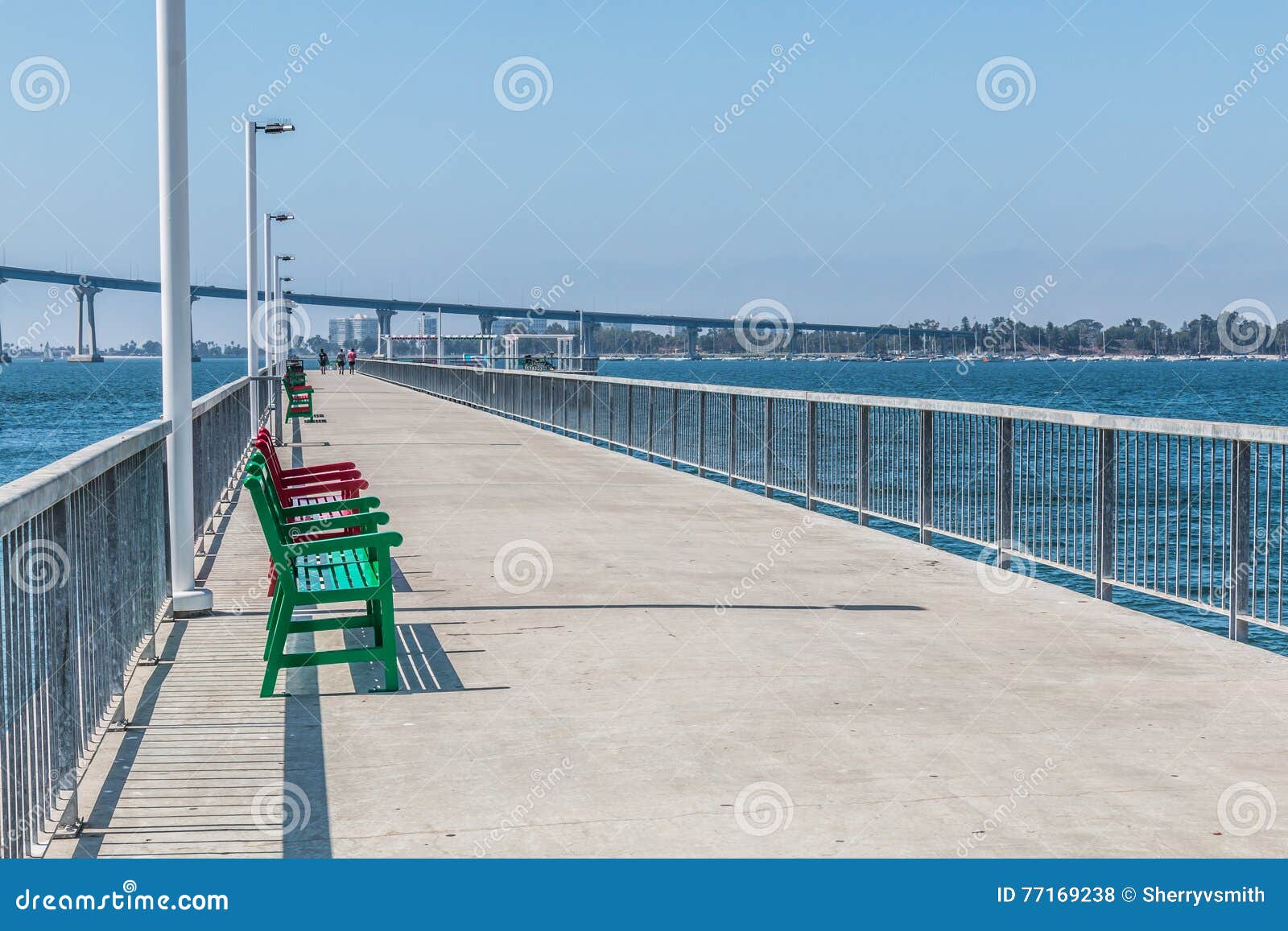 pier with benches at cesar chavez park in san diego