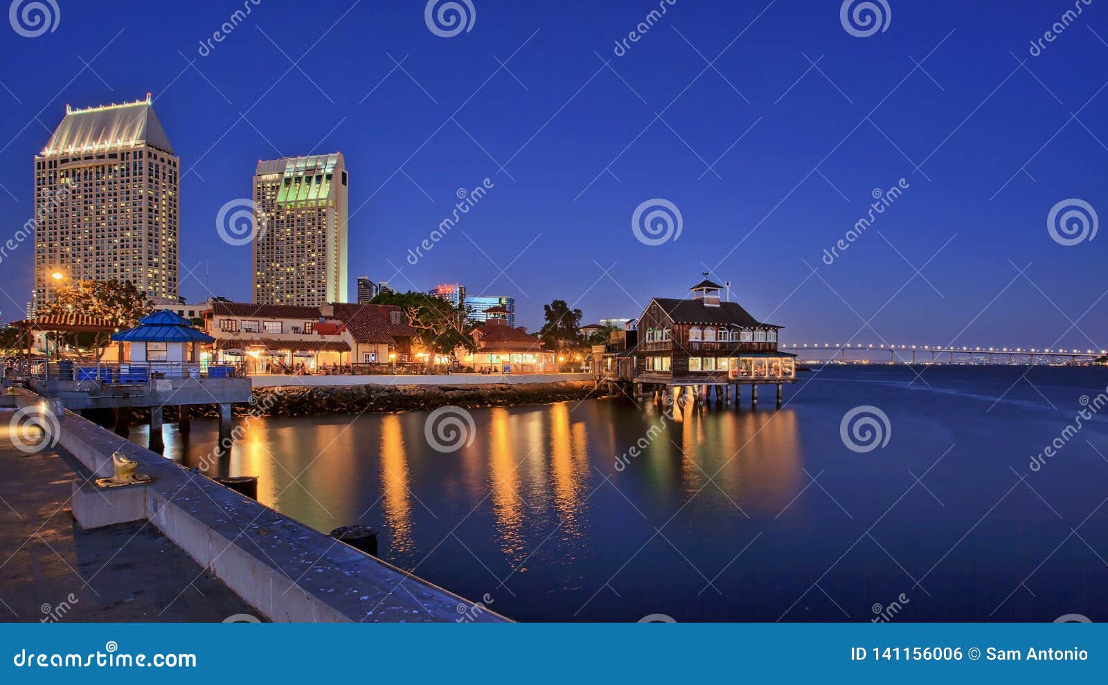 Seaport Village and downtown San Diego, California at night Stock