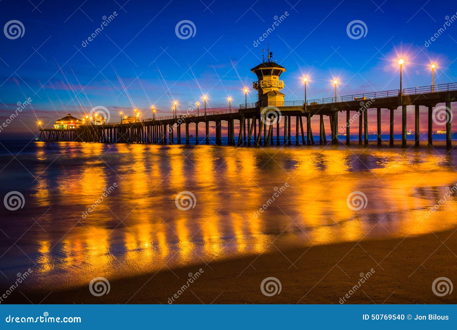 The Pier at Night, in Huntington Beach Stock Photo Image of blue
