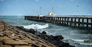 Pier At The Oceanside In Pondicherry Tamil Nadu India Stock Photo Pier At The Oceanside In Pondicherry Tamil Nadu India Stock Photo
