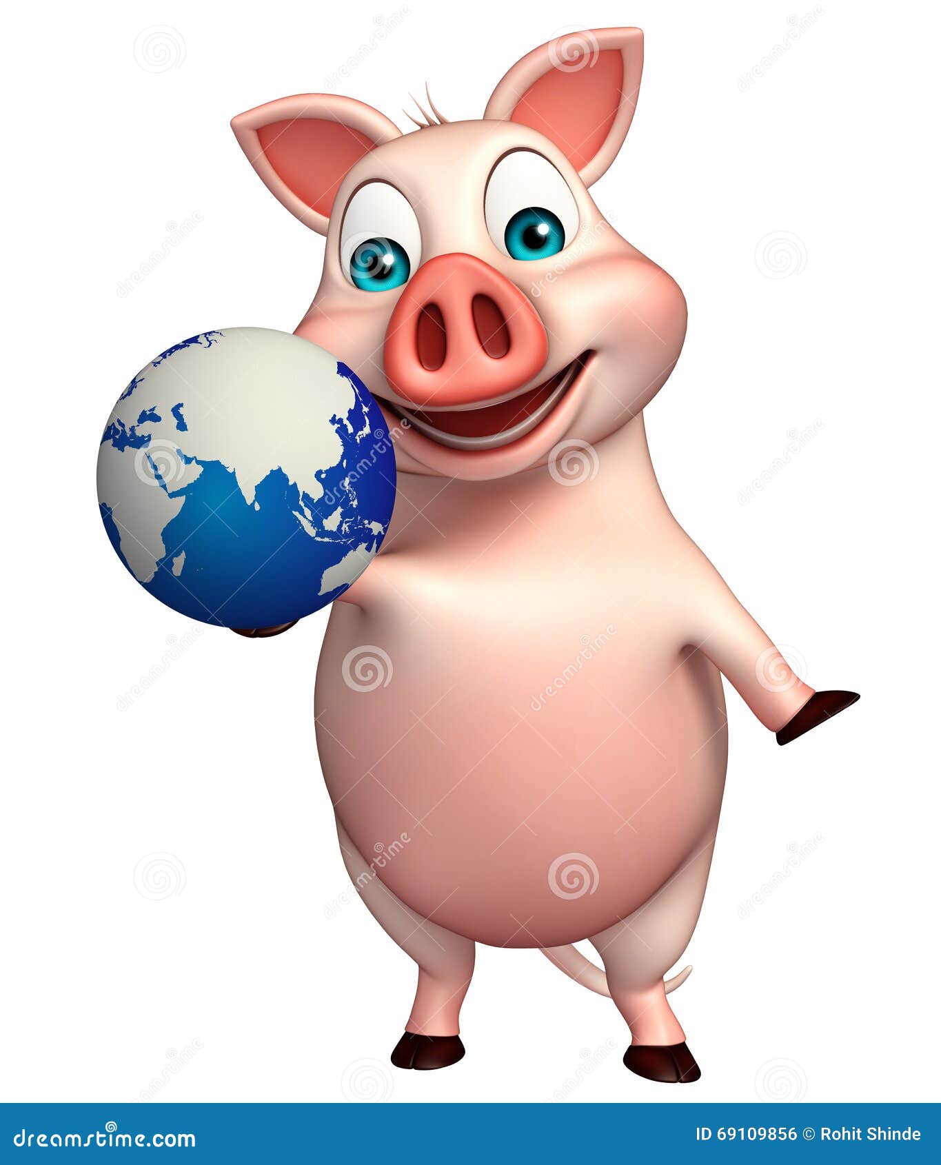 Pig Cartoon Character with Earth Stock Illustration Illustration of