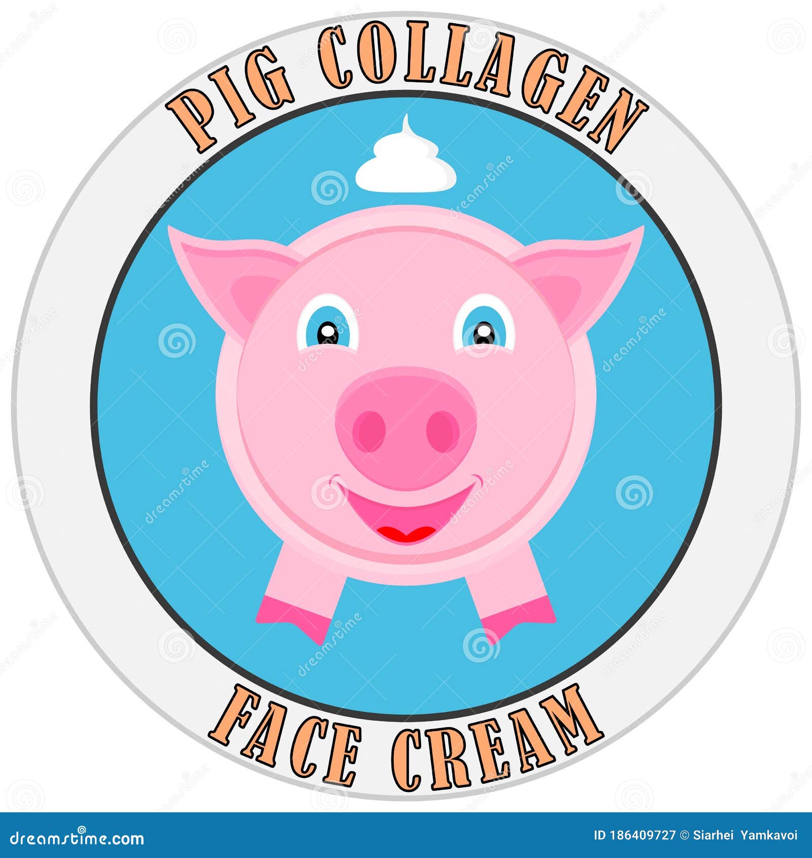 Pig Collagen. Template Design for Label Cosmetic Cream or Mask for Face