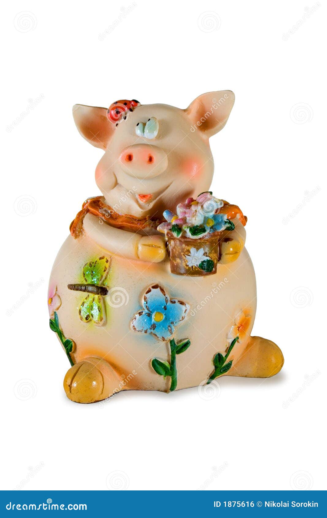 Pig with flowers stock photo. Image of garden, bright 1875616