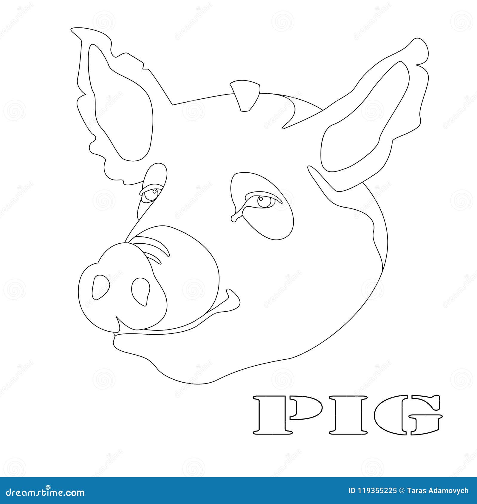 Pig Head Coloring Vector Illustration Line Drawing Front Stock Vector ...