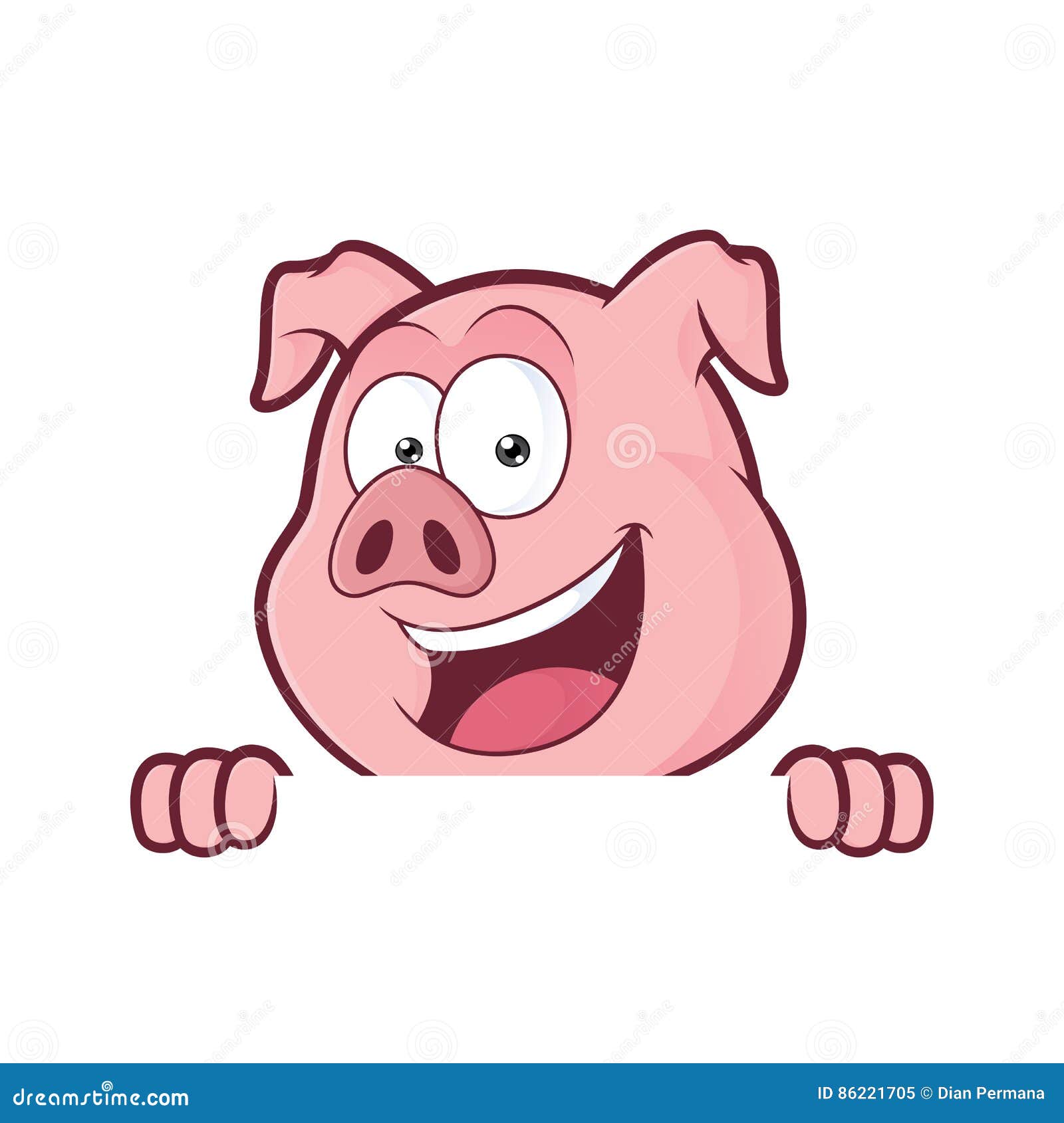pig holding and looking over a blank sign board