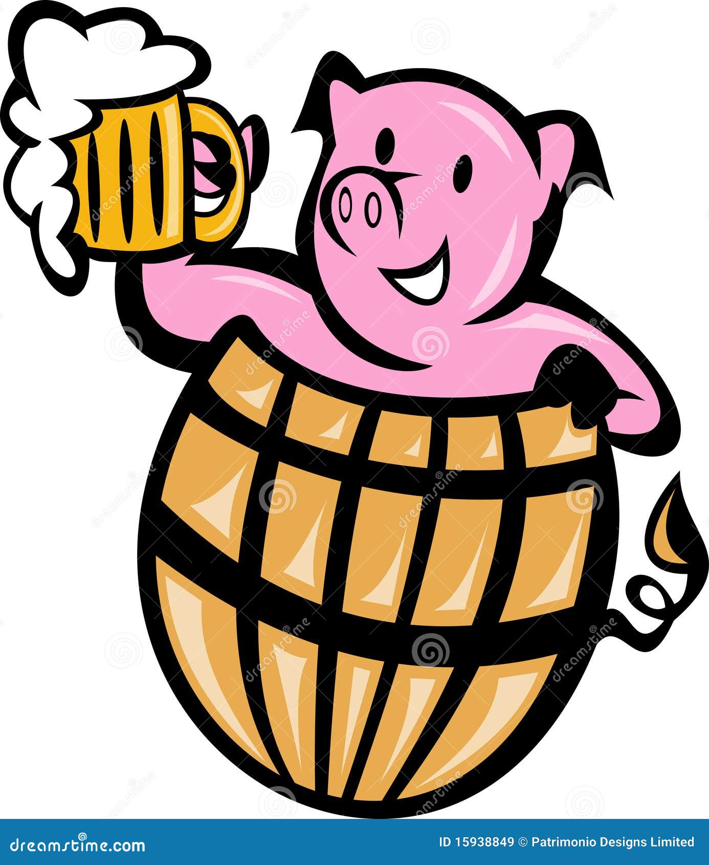 Pig Pork in Barrel with Beer Stock Illustration Illustration of foam