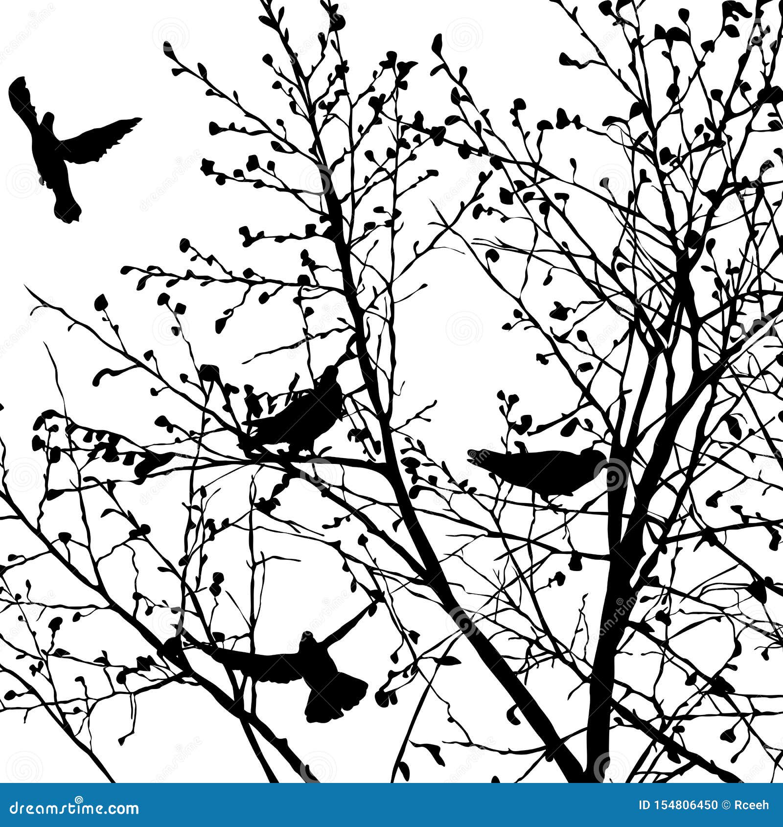 Pigeon Silhouettes in the Trees Stock Vector - Illustration of drawing ...