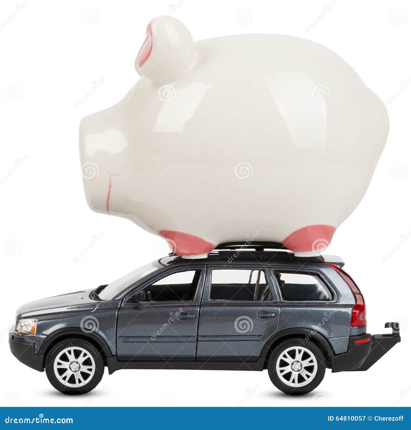 Piggy bank on car stock image. Image of concept, white 64810057