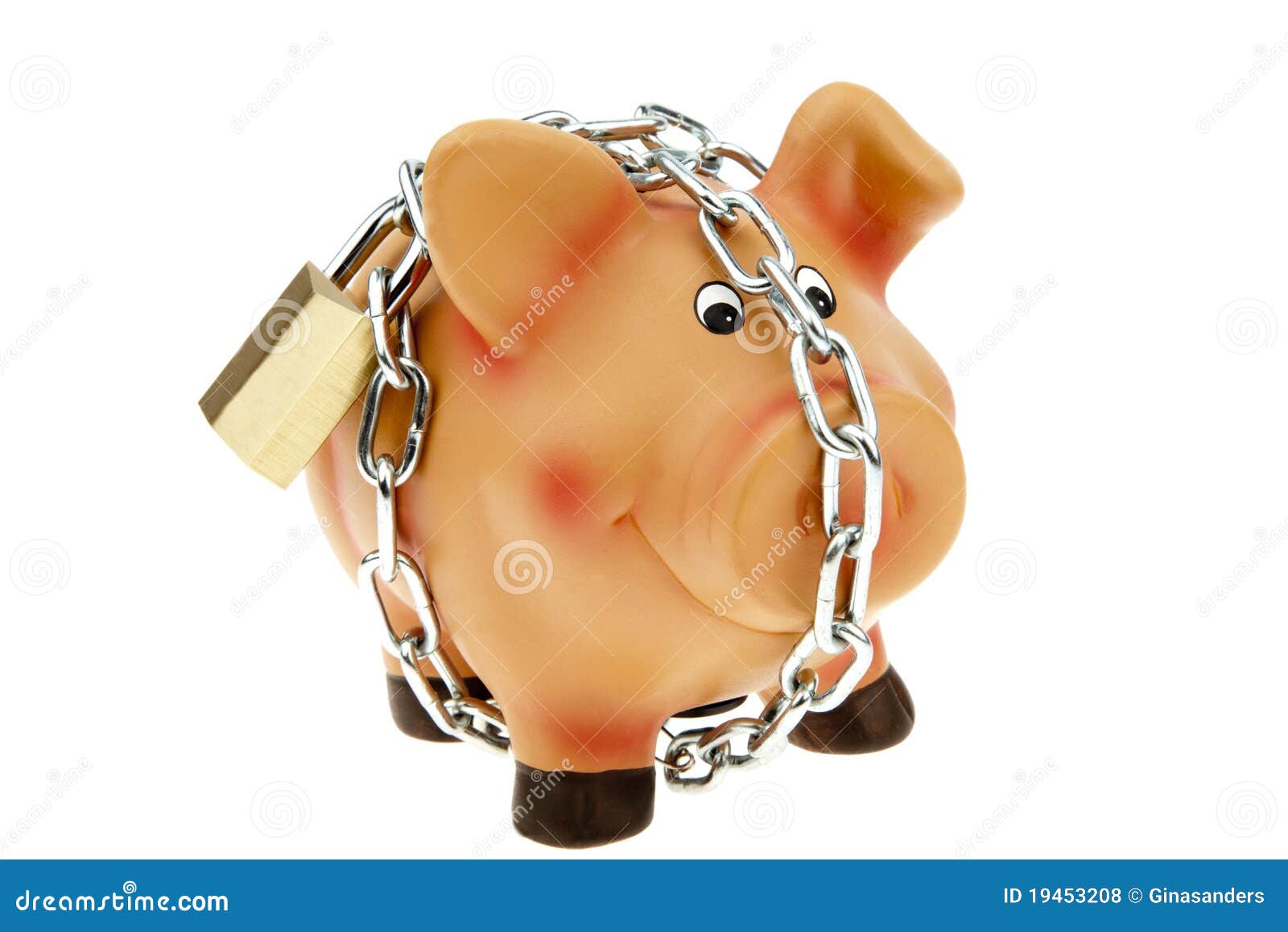 Piggy Bank with a Chain and Lock Secured Stock Photo Image of