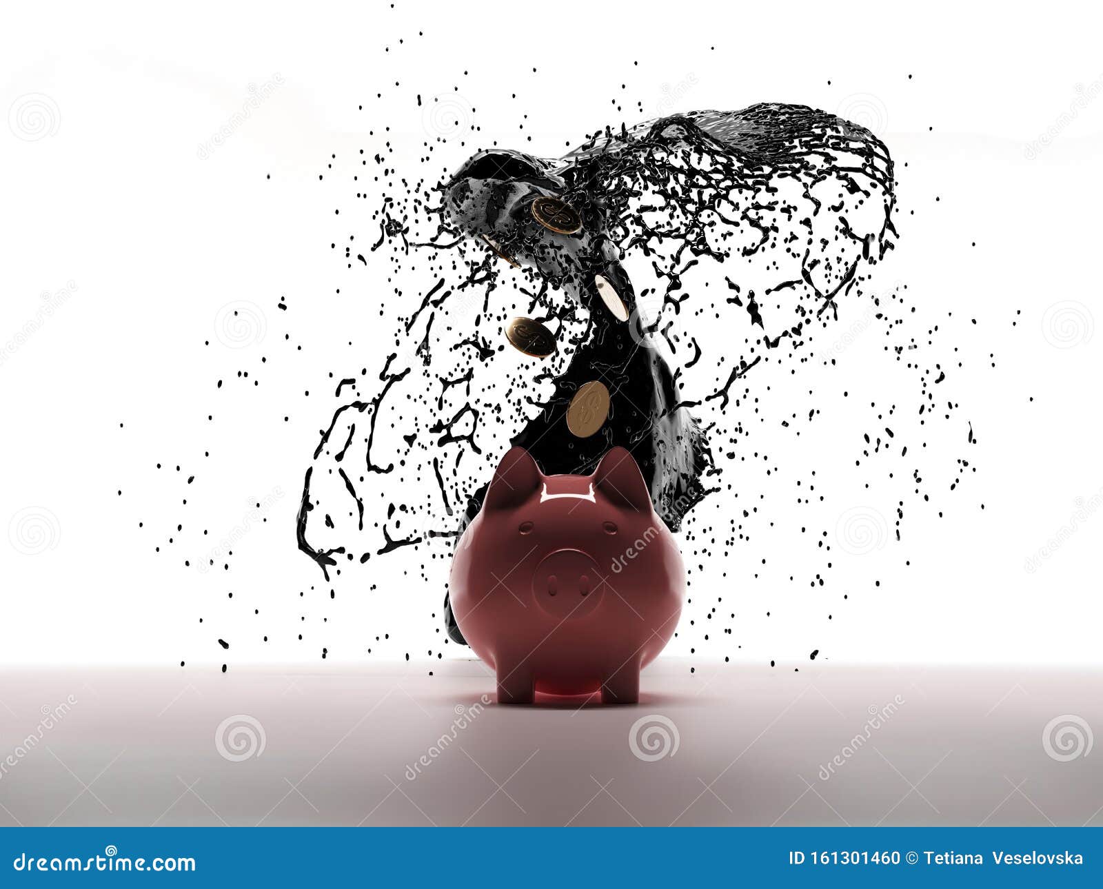 piggy bank 3d. dirty oily petrol breaks. oil production - the barrel rate