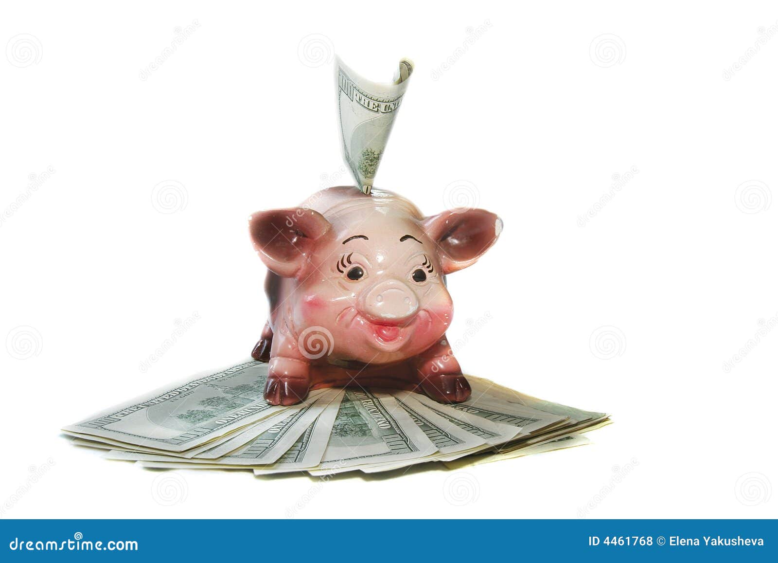 Piggy bank on dollar bills stock photo. Image of economy 4461768