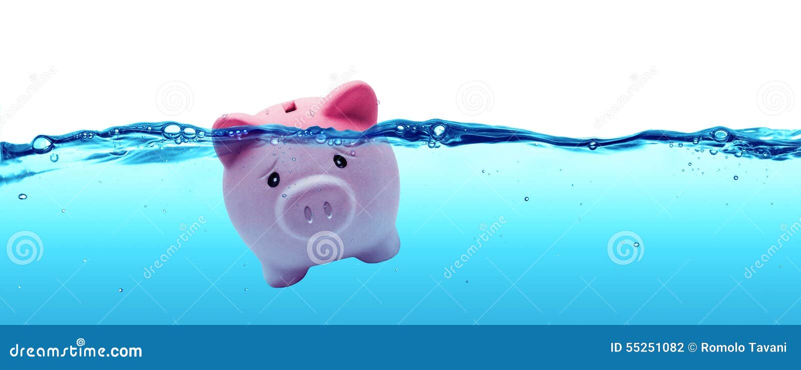 piggy bank drowning in debt
