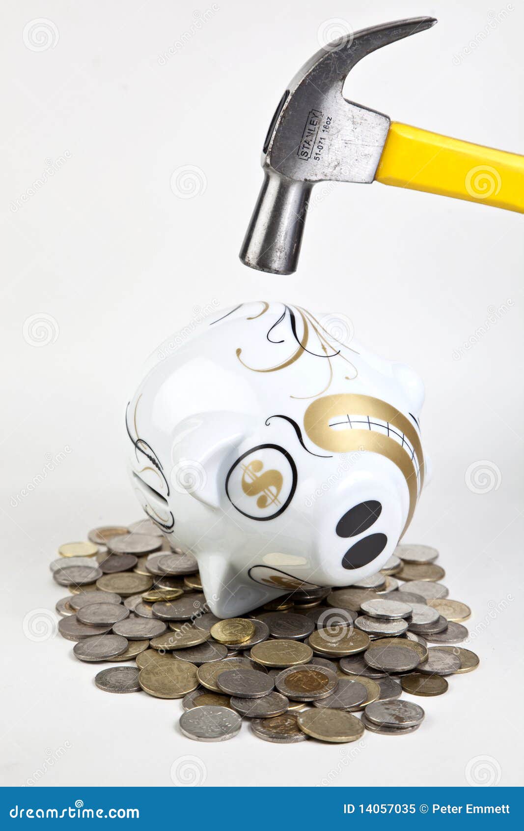 Piggy Bank Hit with Hammer stock image. Image of silver 14057035