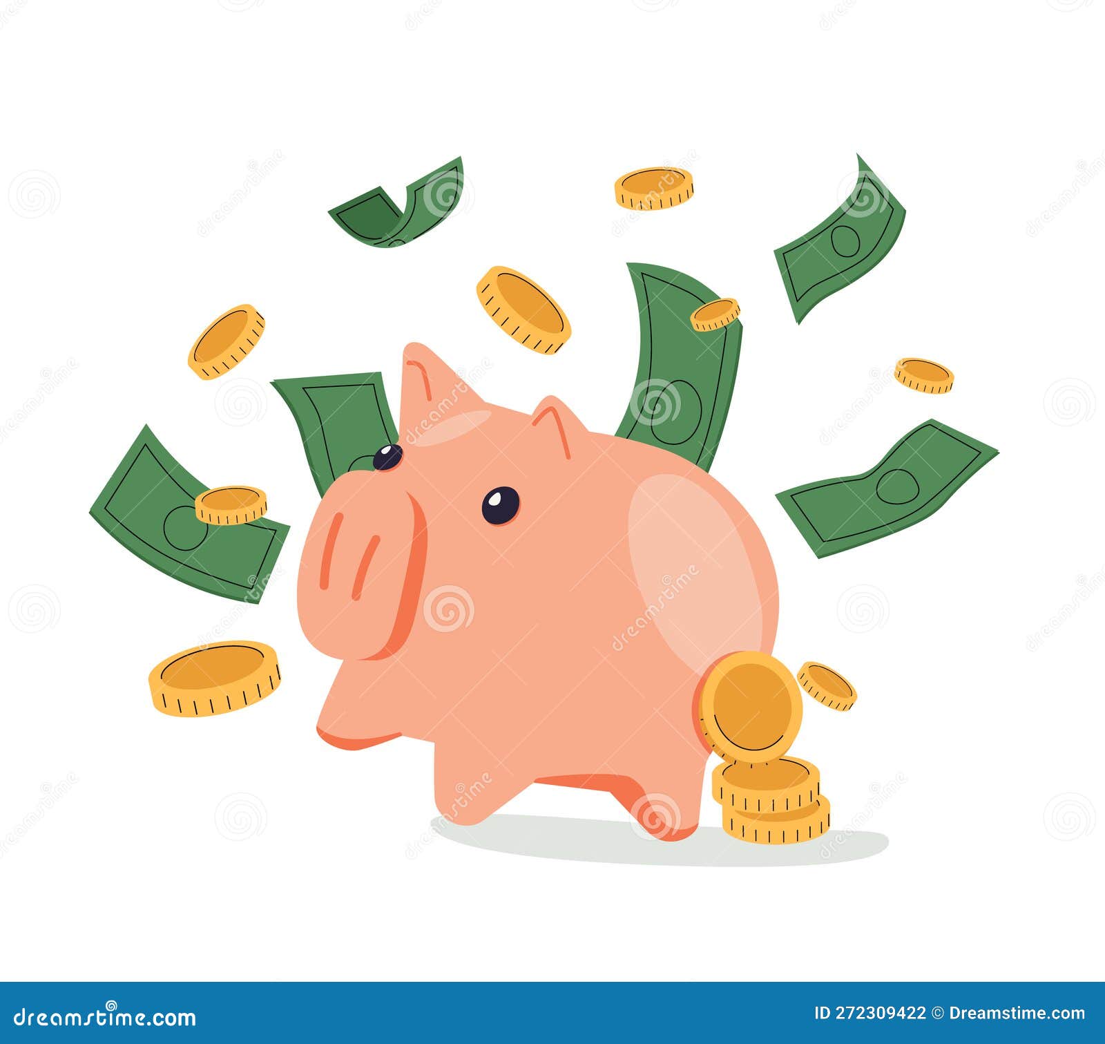 piggy bank with money flat cartoon creative business concept. investments, safe keeps gold coins. keep and accumulate
