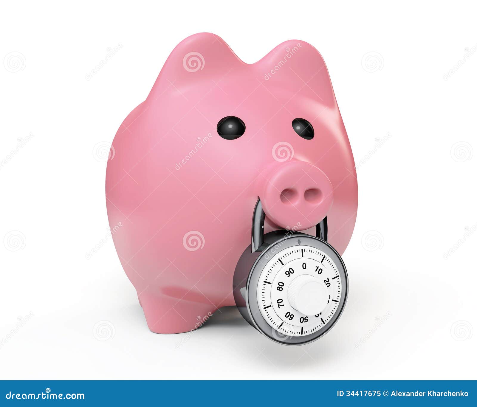 Piggy Bank Secured With Combination Lock Royalty Free Stock Photo