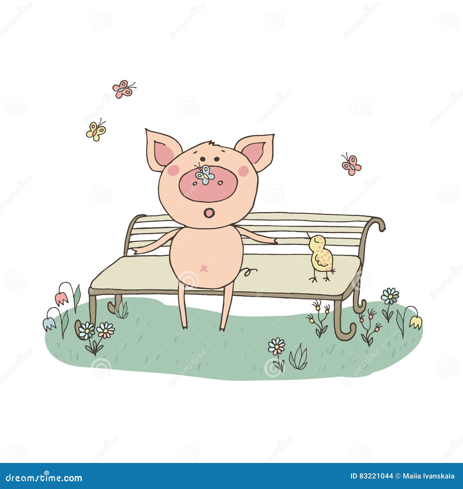 Piggy with a Butterfly on His Nose. Stock Vector - Illustration of nature,  little: 83221044