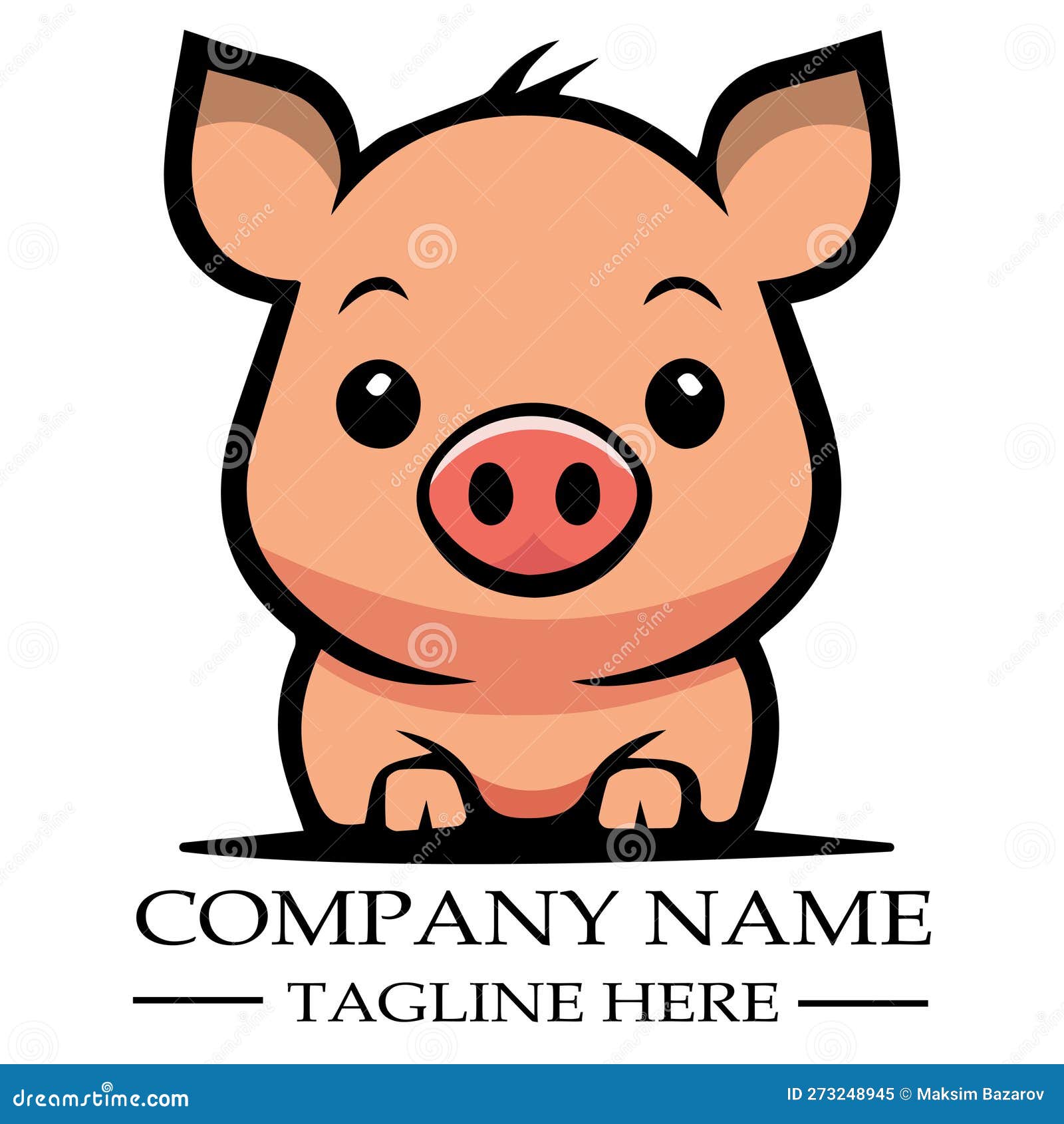 Cute kawaii head pig mascot cartoon logo design icon illustration