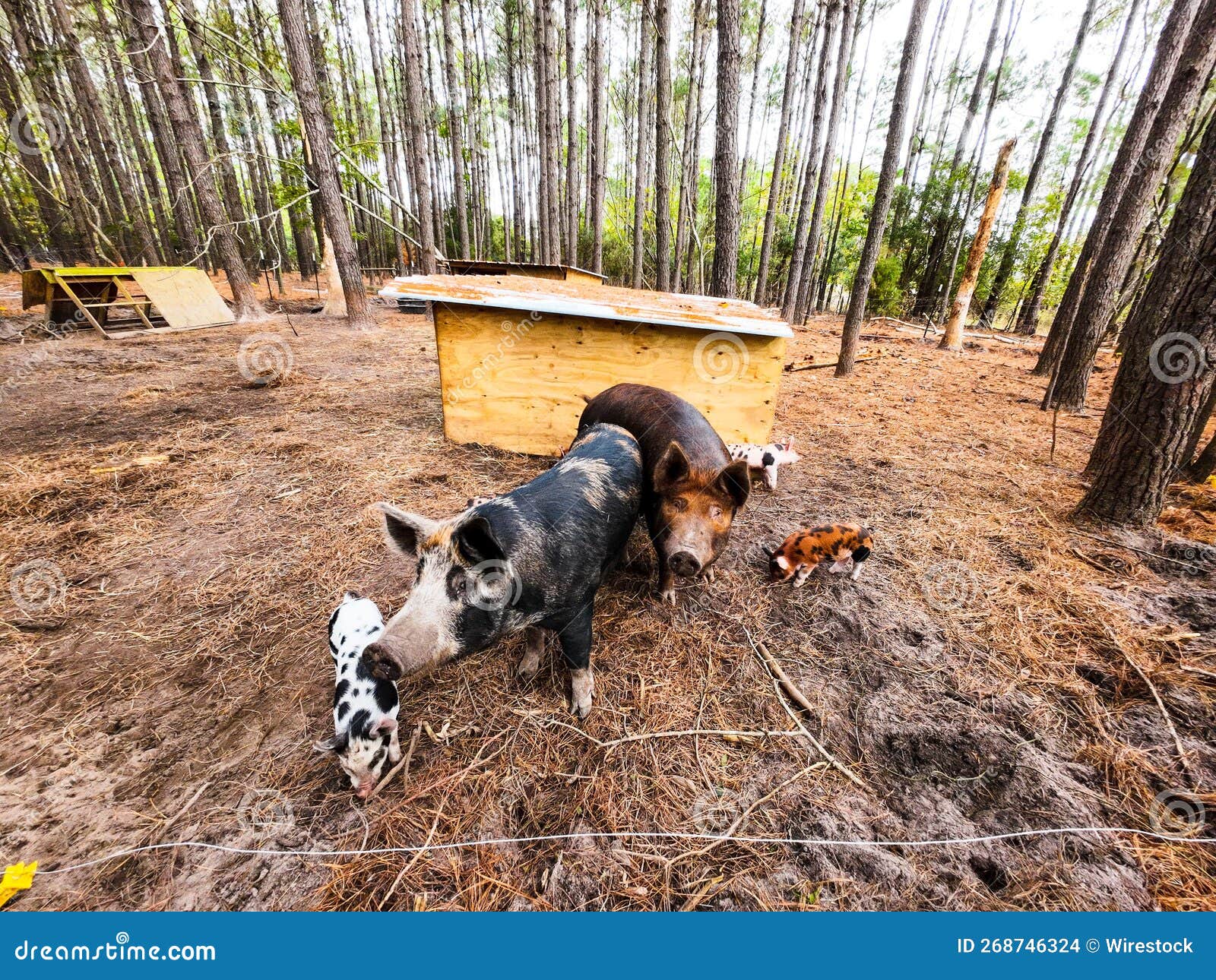 Pigs in the Forest with Deciduous Trees Stock Photo Image of animal
