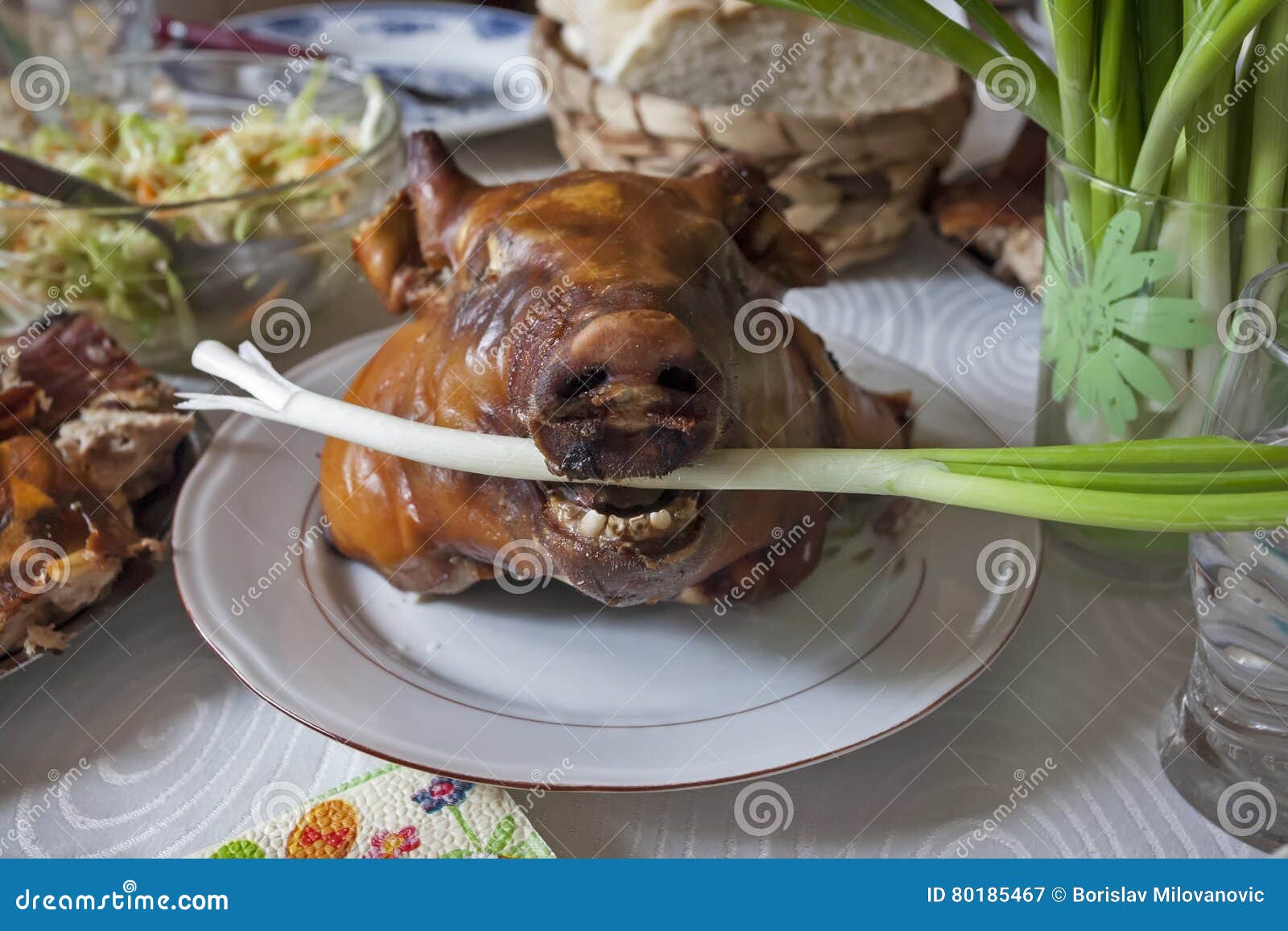 Pigs Head on Barbaque at Plate Stock Image Image of cooked, barbecue