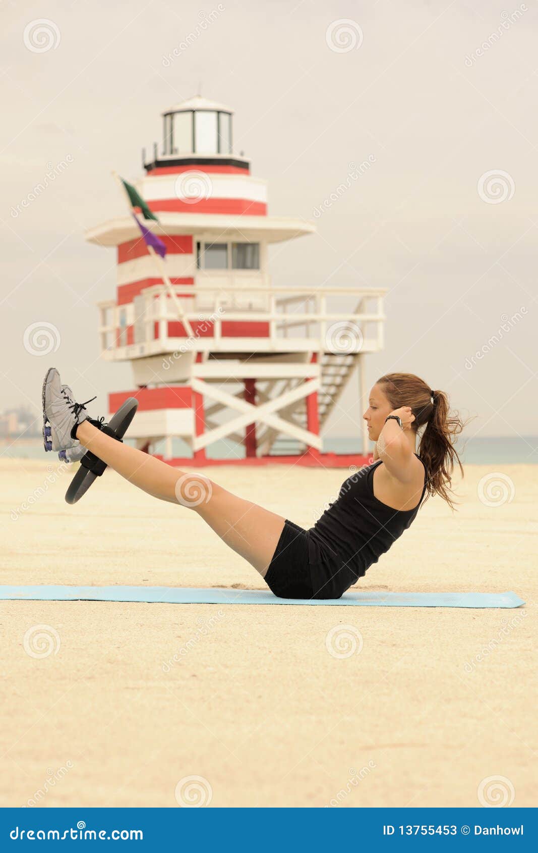 Pilates Ring Ab Exercise on Beach Stock Image Image of ocean