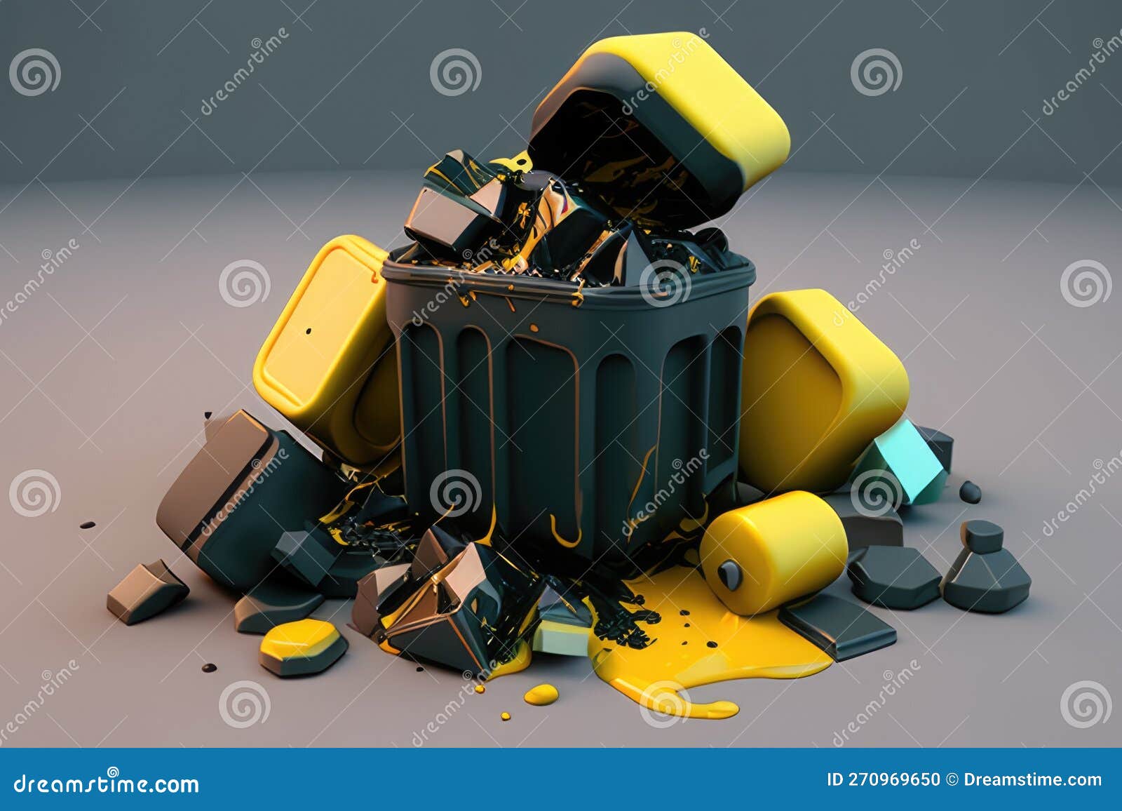 Pile of Abandoned Plastic Containers Overflowing with Toxic Sludge AI