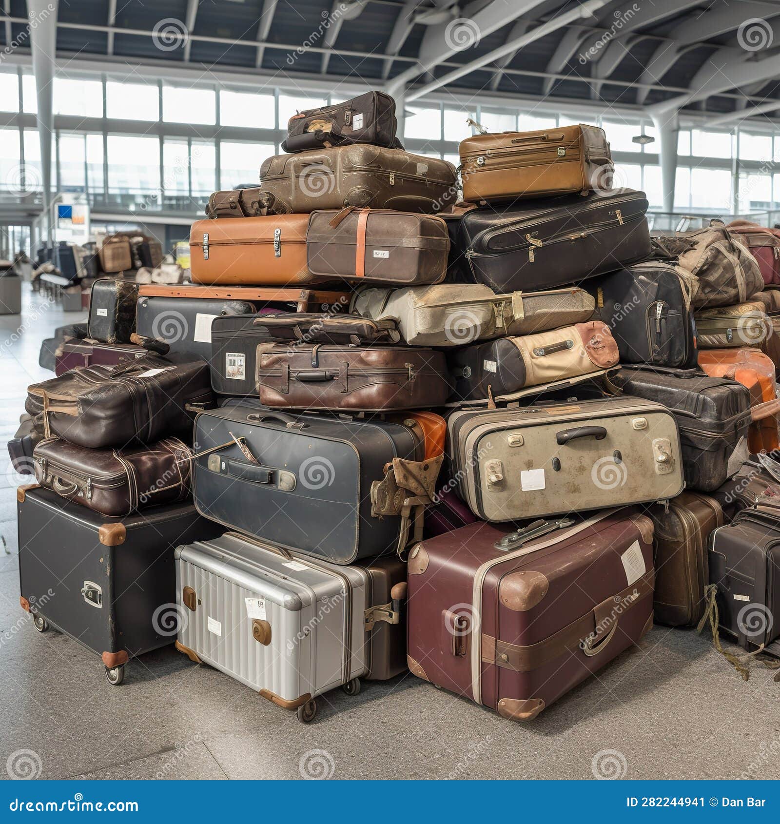 A Pile of Airport Luggage. Generative AI Stock Illustration