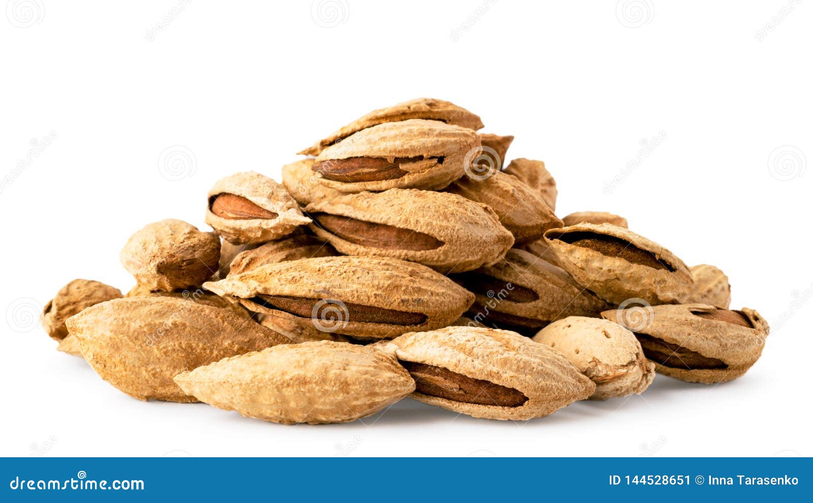 Pile of Almonds Nut in Shell on a White Background, Isolated. Stock