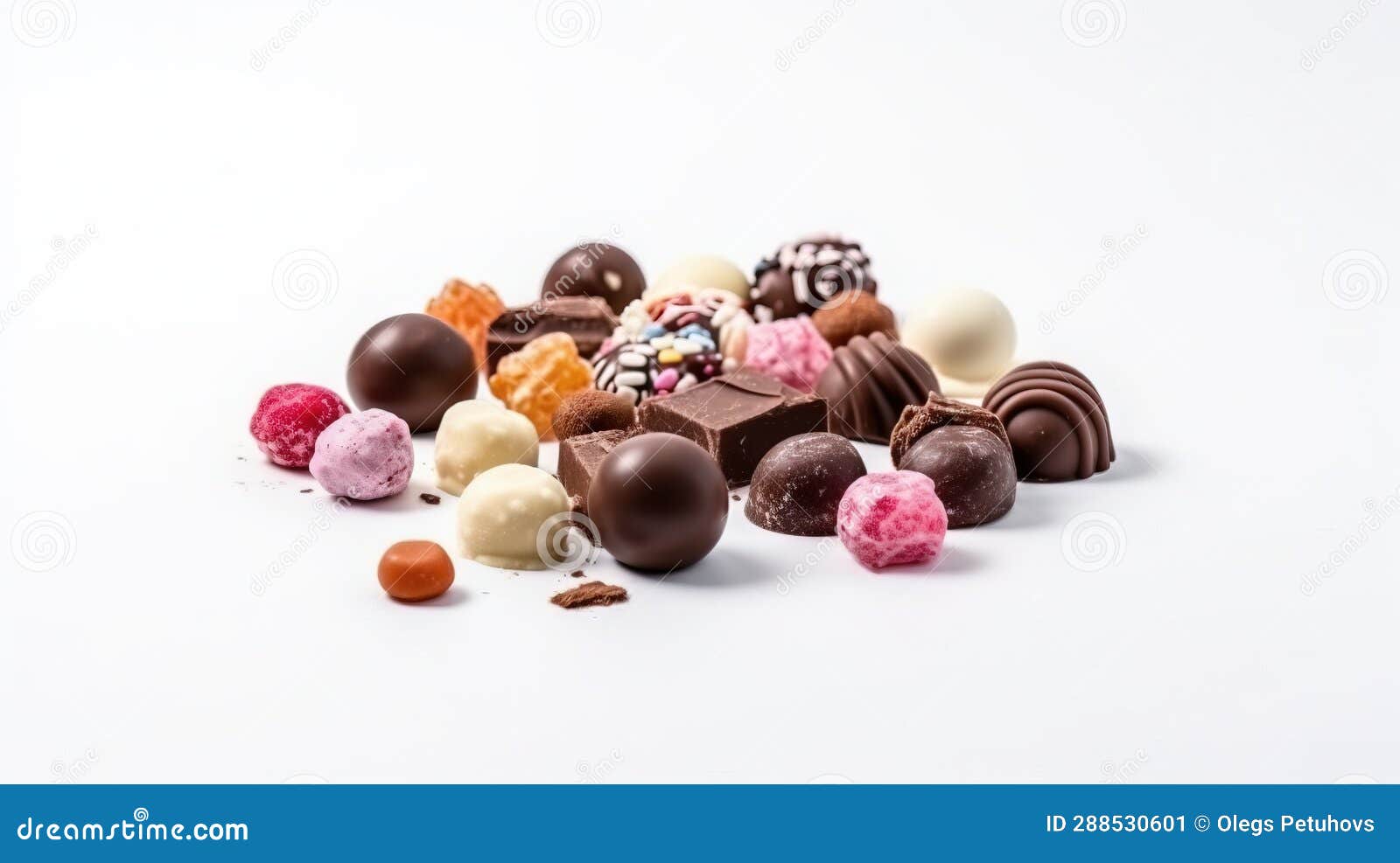 A Pile of Assorted Chocolates and Candy on a White Background with a