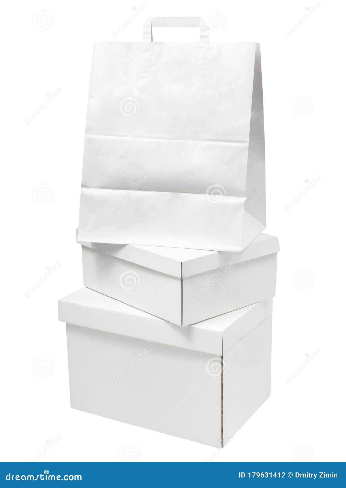 Pile of Blank White Paper Boxes and Paper Bag Packages Isolated on White Background Stock Photo - Image of parcel, 179631412