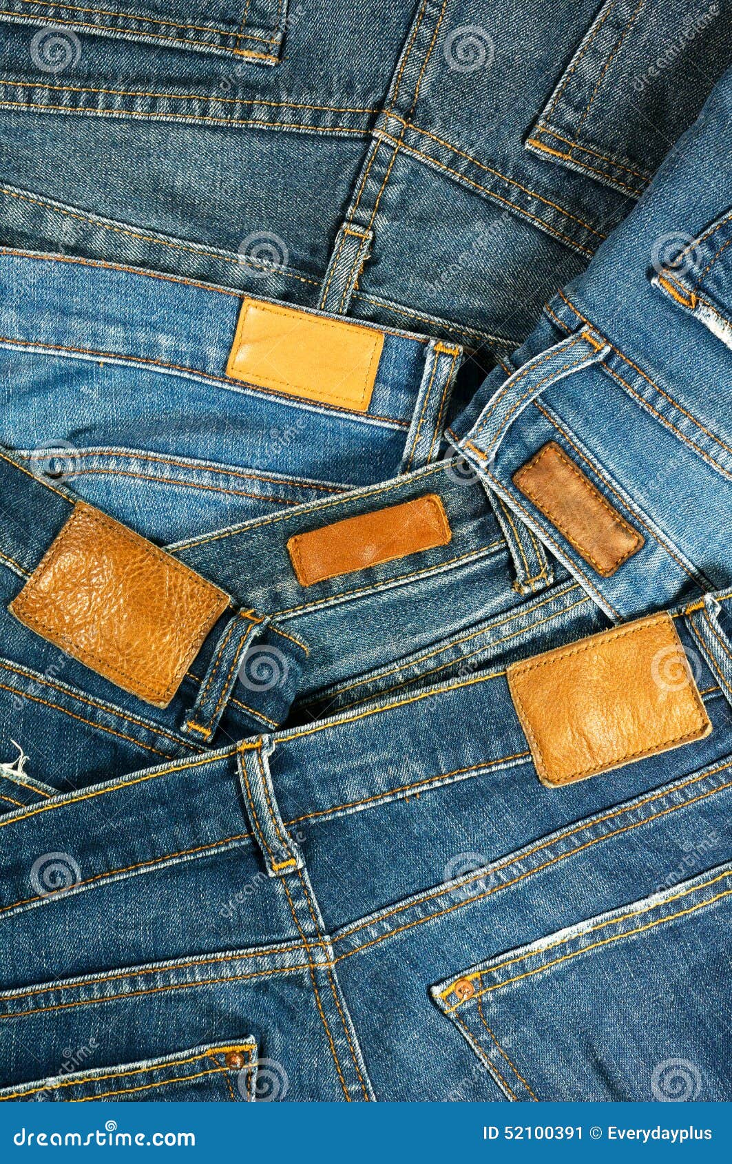 Pile of Blue Jeans with Label Stock Image - Image of fabric, garment ...